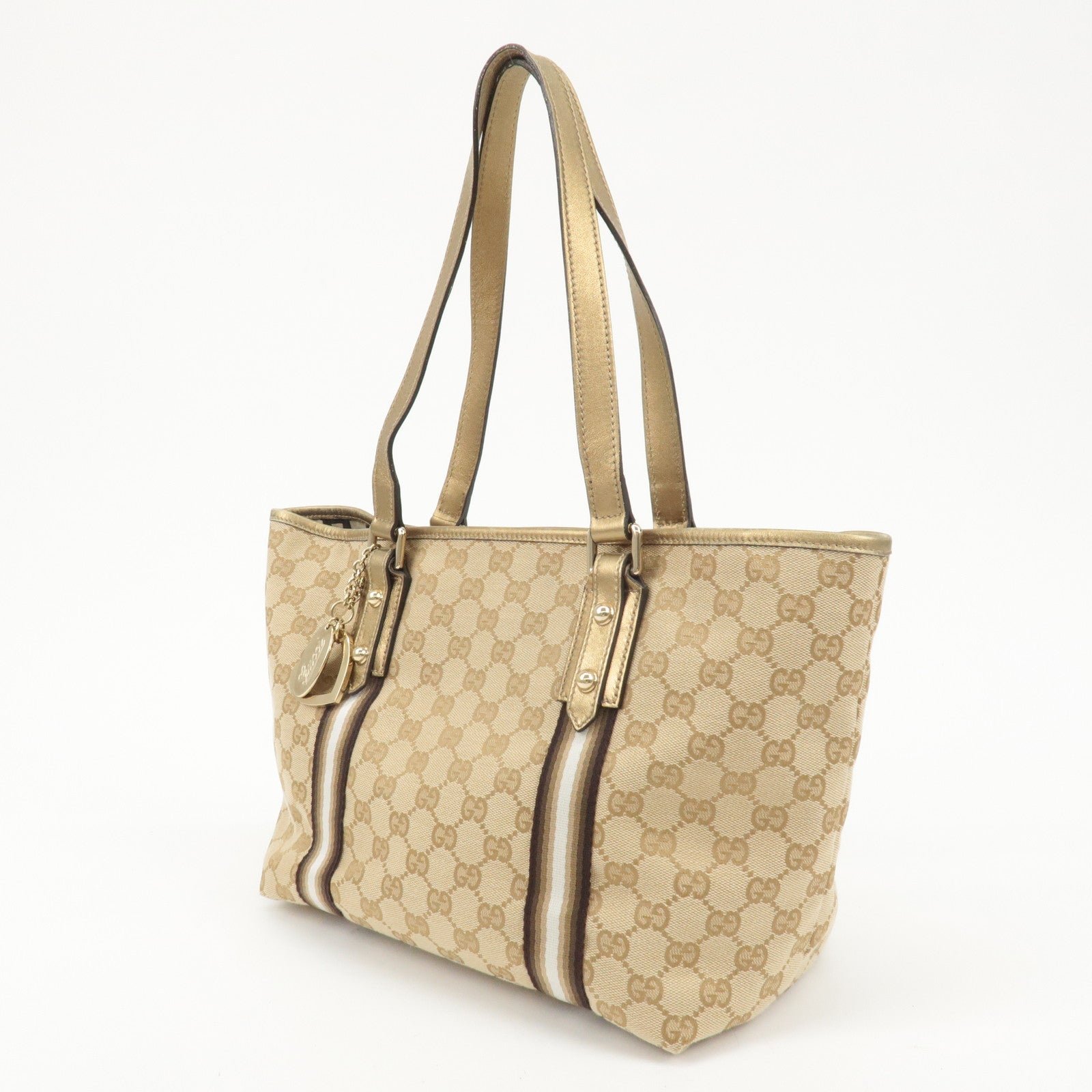 GUCCI GG Canvas Leather Shoulder Tote Bag Beige Gold 137396 Used