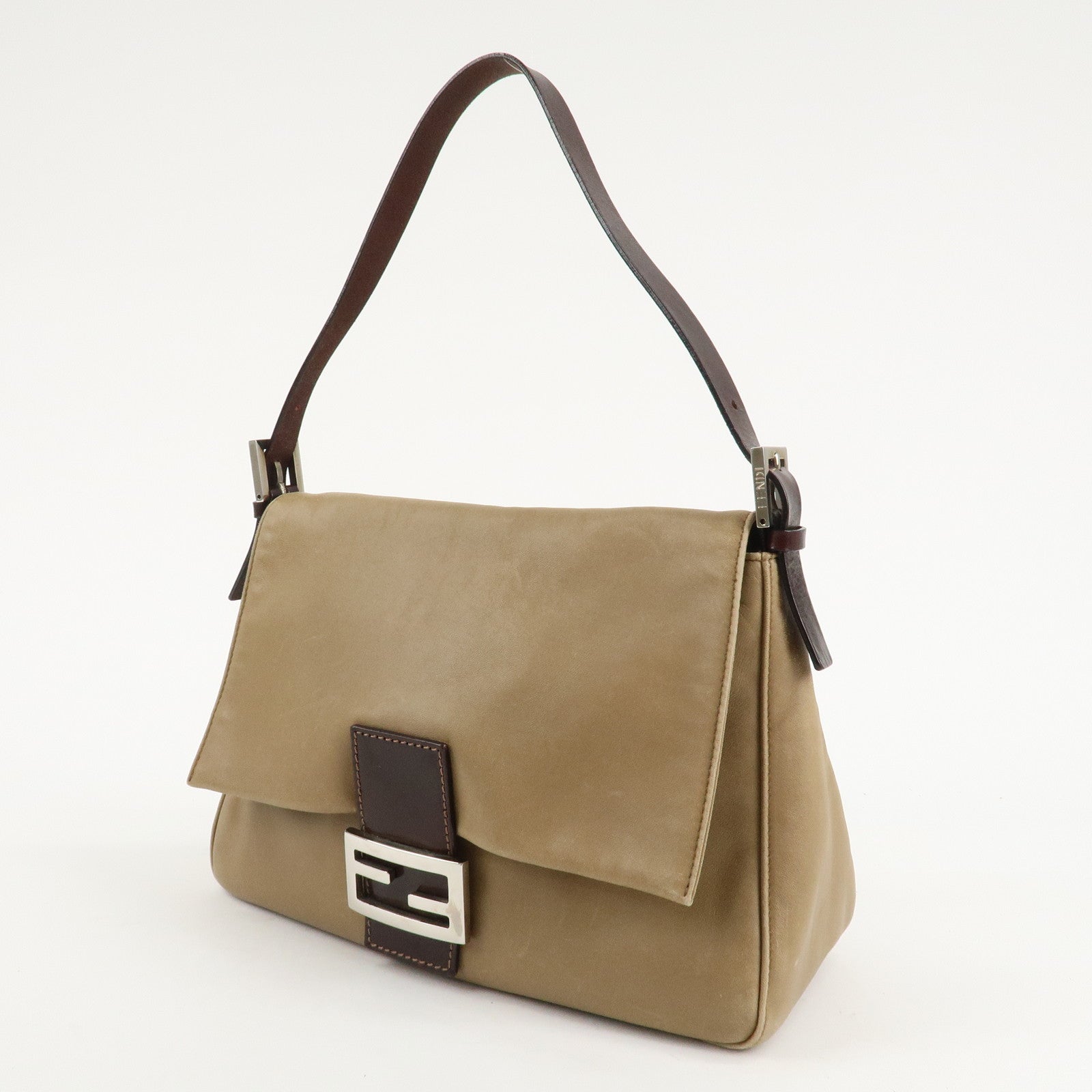 FENDI Mamma Baguette Leather Shoulder Bag Hand Bag Beige