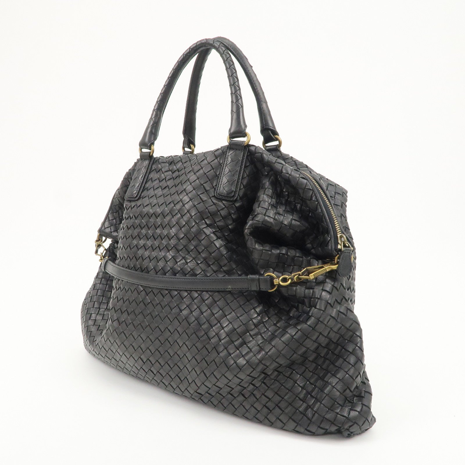 BOTTEGA VENETA Intrecciato Leather 2WAY Hand Bag Black 193785