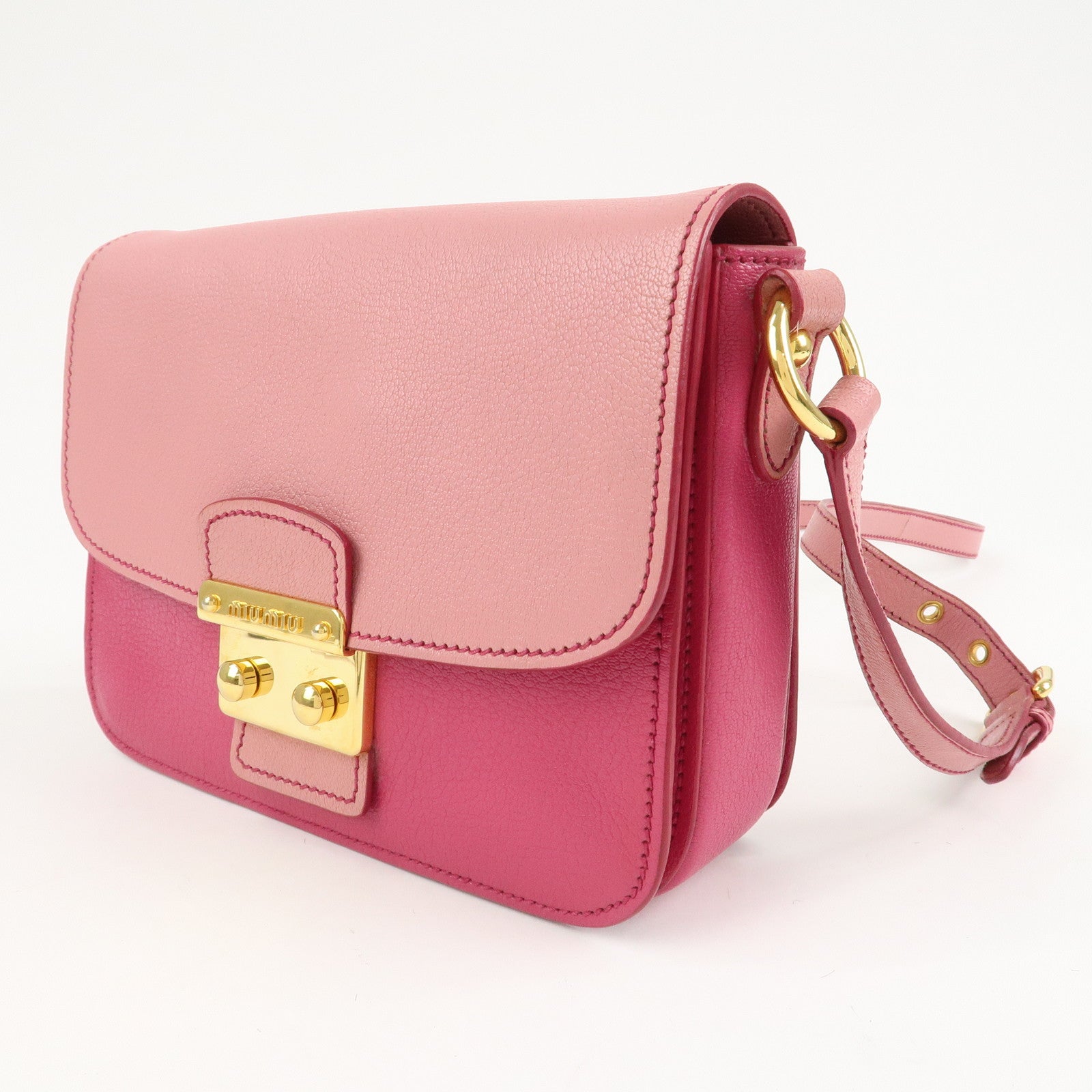 MIU MIU Madras Leather Bicore bicolor Shoulder Bag Pink Used