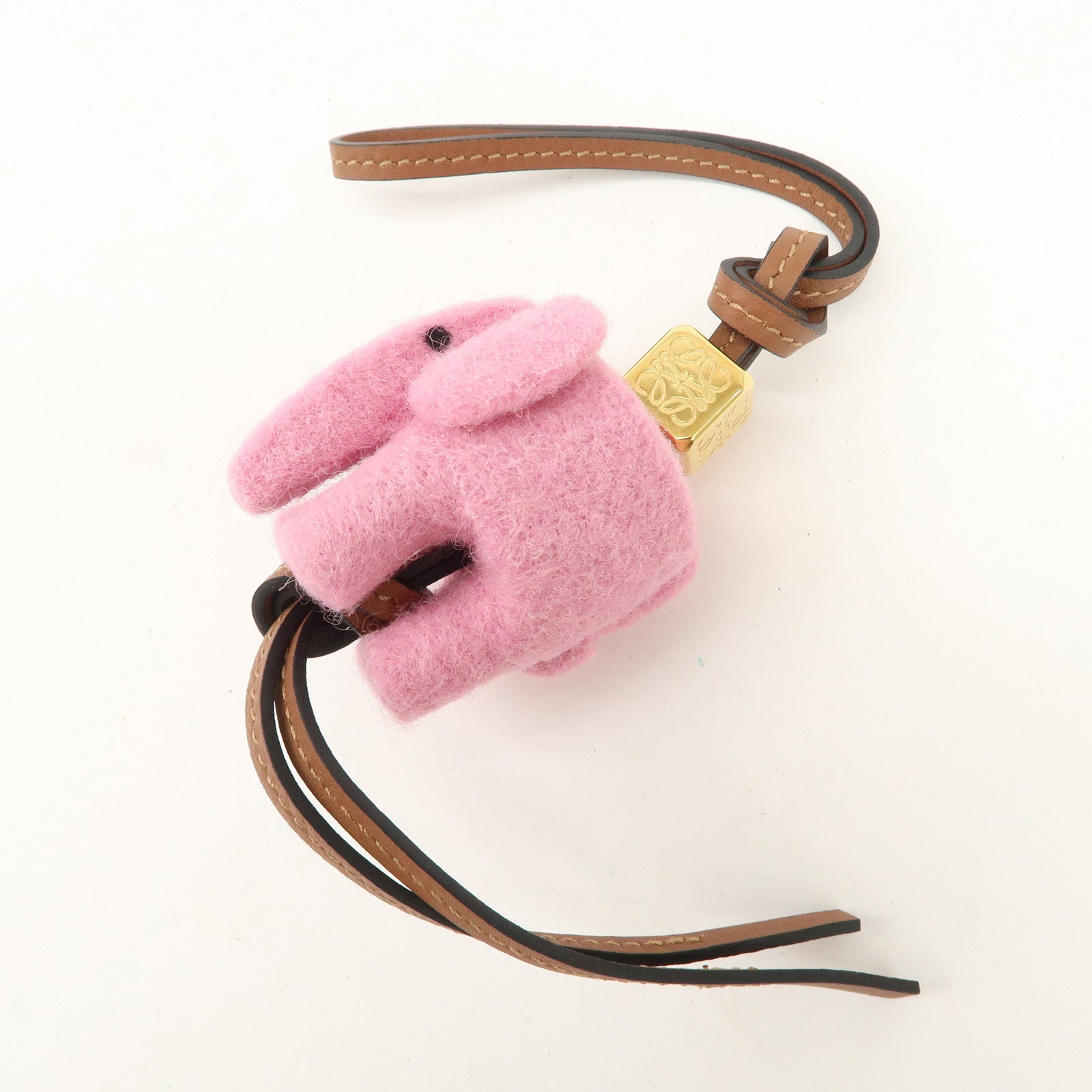 LOEWE Felt Calf Leather Elephant Charm Key Chain Pink Used