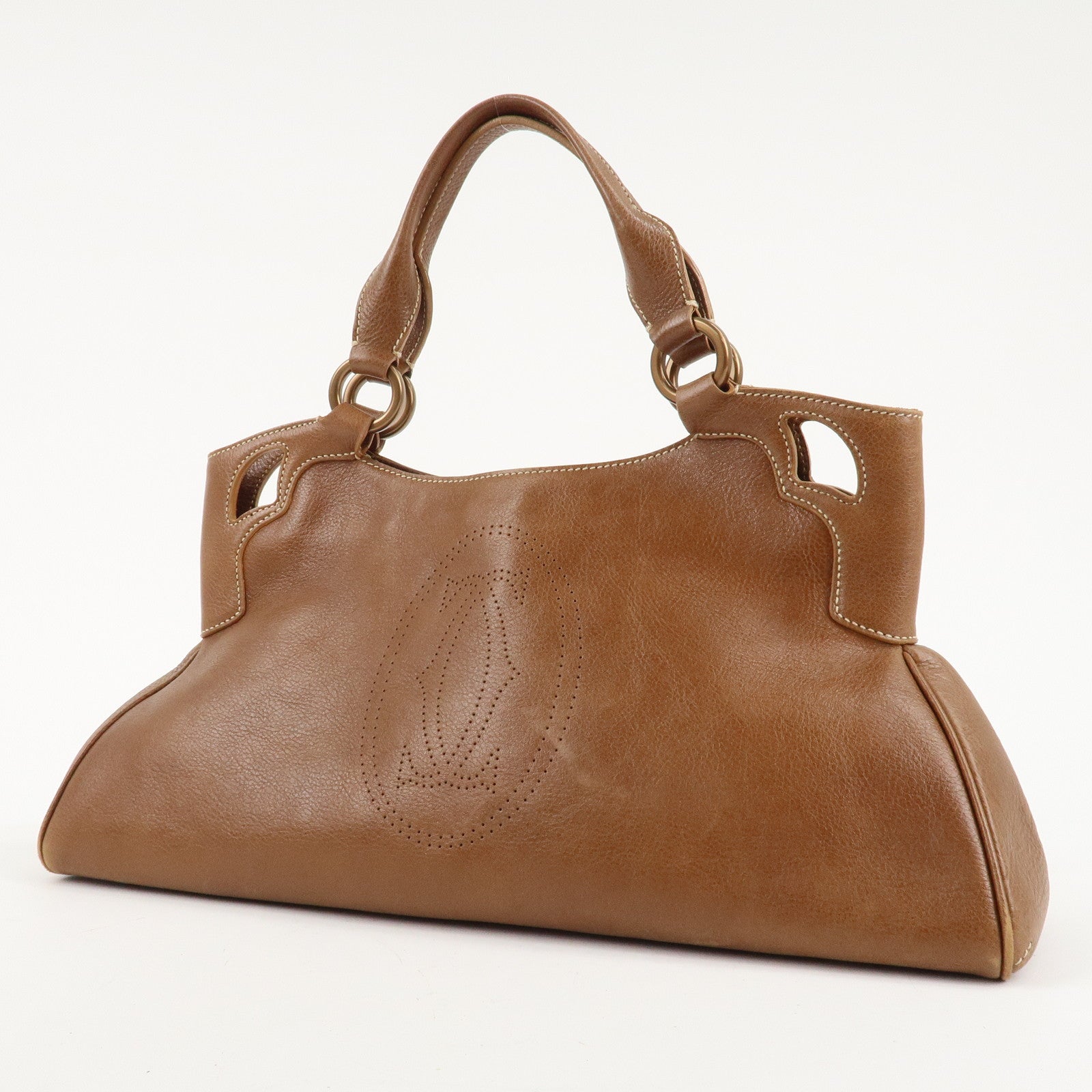 Cartier Marcello Du Cartier Leather Tote Bag Hand Bag Brown