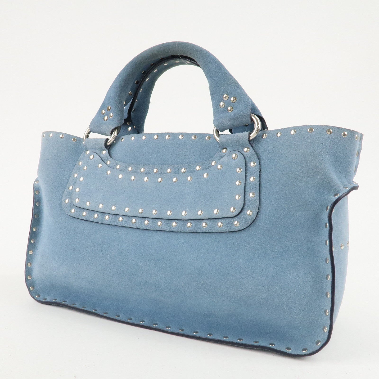 CELINE Suede Hand Bag Tote Bag Blue CE00/23 Used