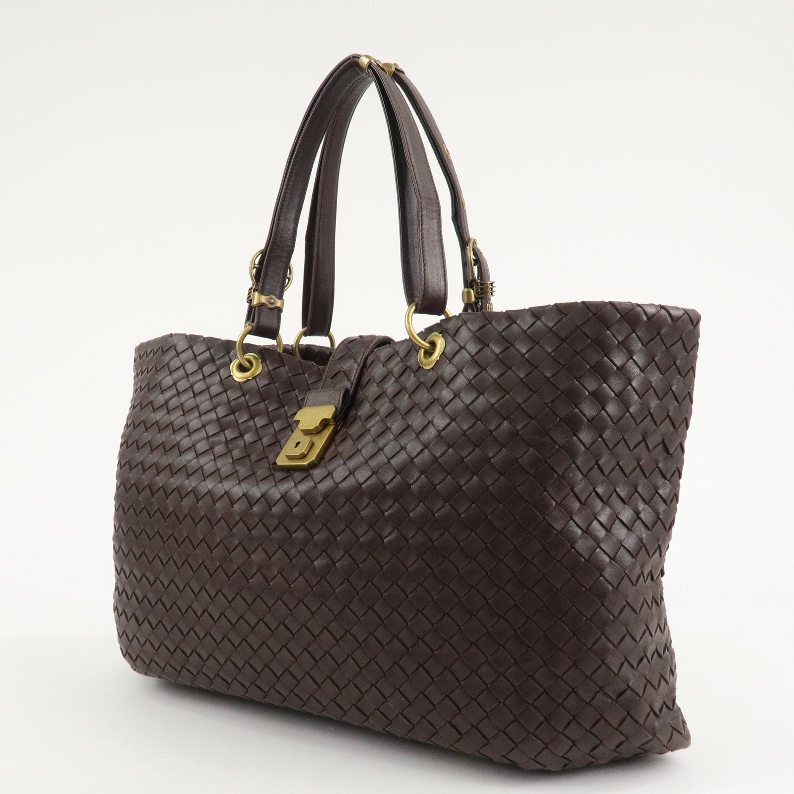 BOTTEGA VENETA Intrecciato Leather Tote Bag Dark Brown 162197