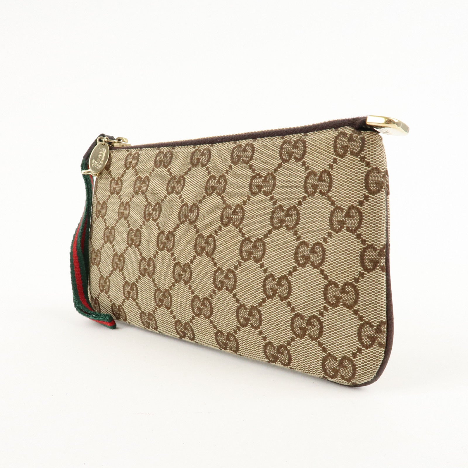 GUCCI Sherry GG Canvas Leather Pouch with Charm 186657 Used