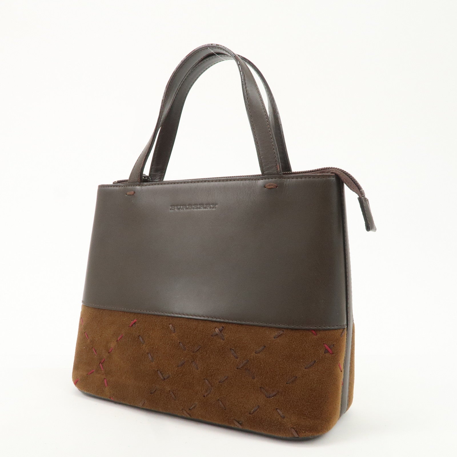 BURBERRY Suede Leather Hand Bag Tote Bag Brown