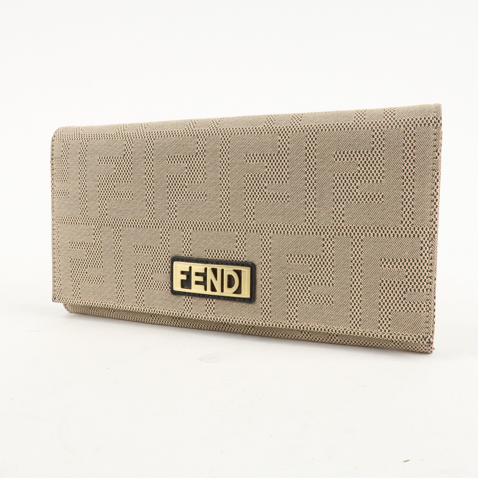 FENDI Zucca Print Canvas Leather Long Wallet Brown 8M0000