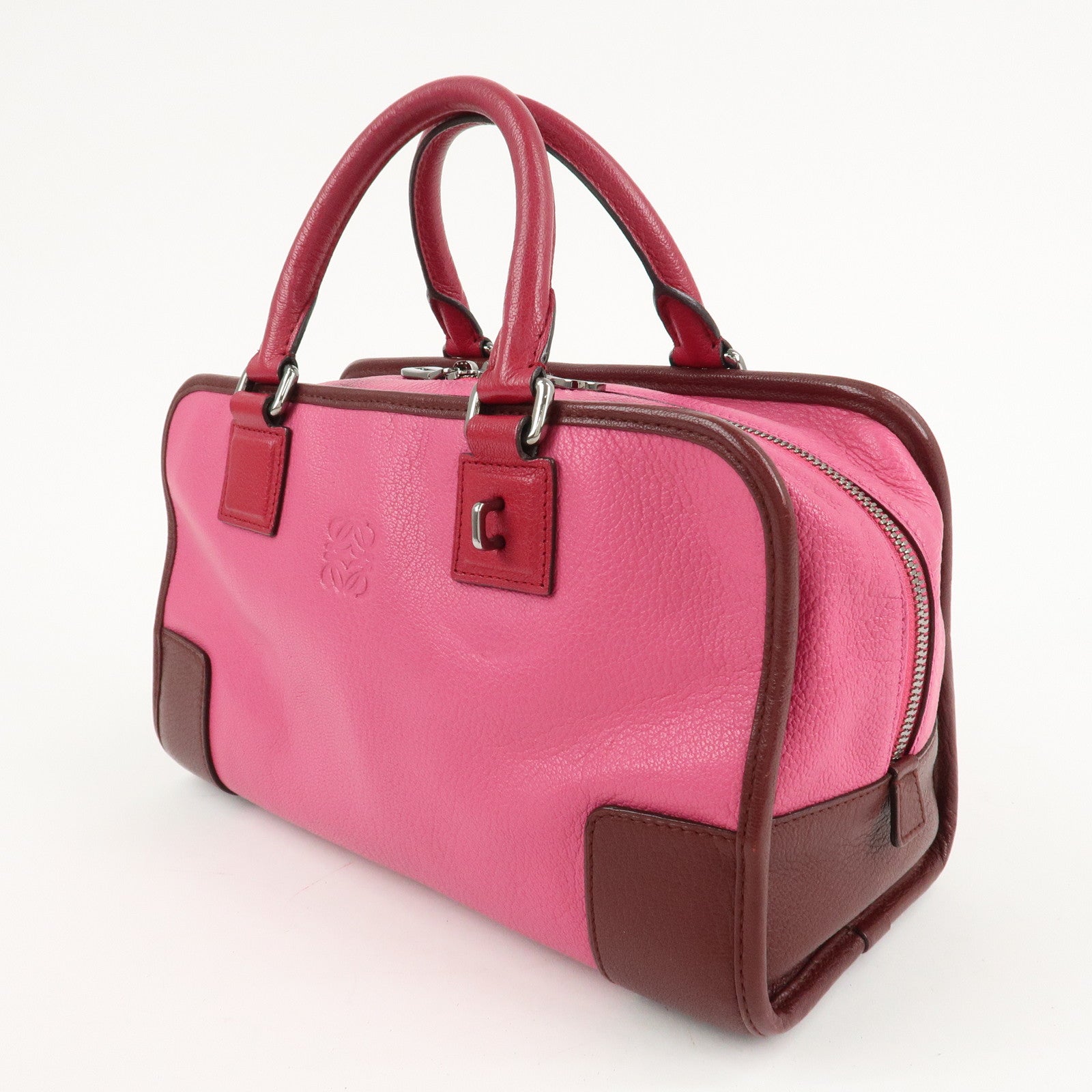 LOEWE Anagram Leather Amazona 28 Hand Bag Pink Bordeaux Used