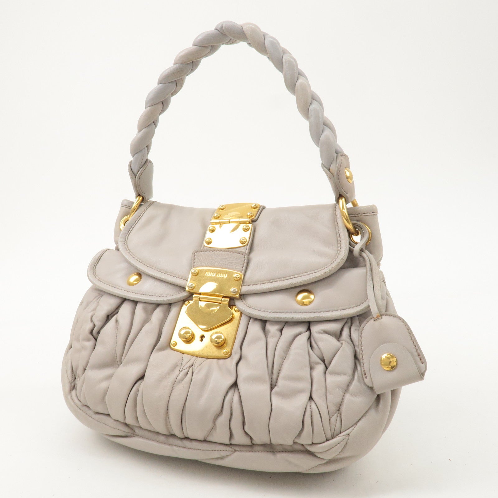 MIU MIU Matelasse Leather 2Way Bag Hand Bag Light Gray