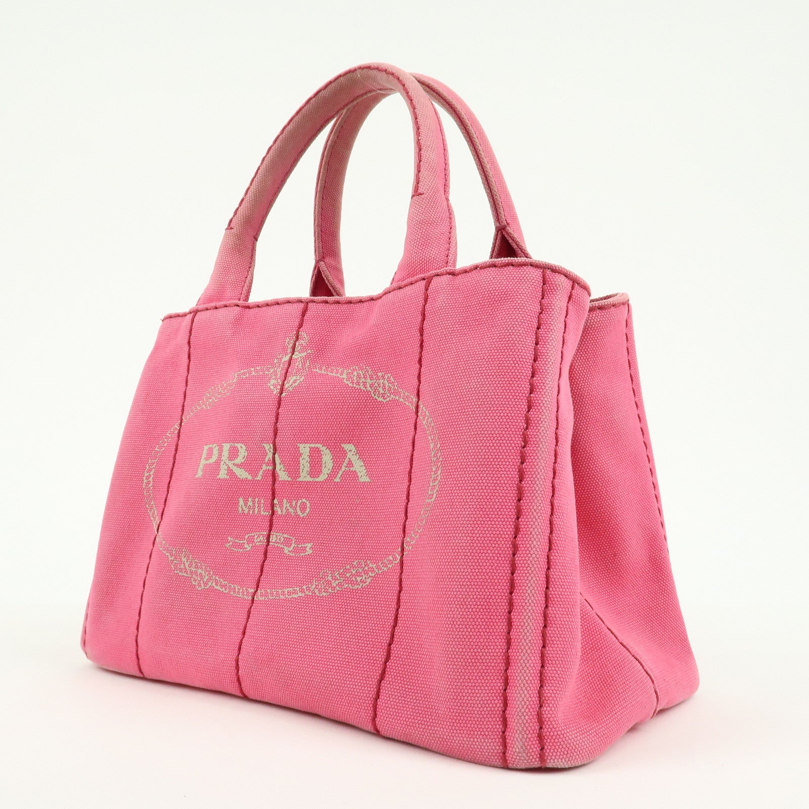 PRADA Logo Canapa Mini Canvas Tote Bag Hand Bag Pink BN2439