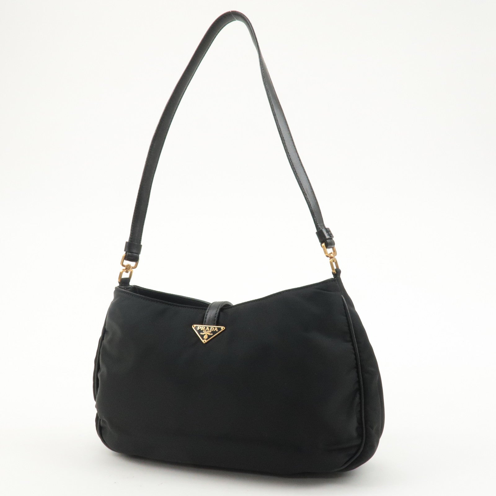 PRADA Nylon Leather Shoulder Bag Black BR0122