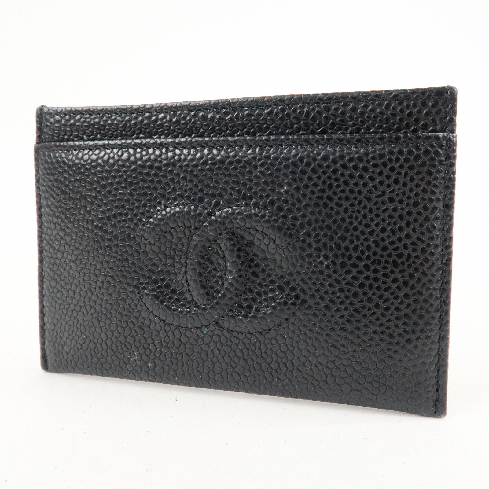 CHANEL COCO Mark Caviar Skin Card Case Black A48655 Used