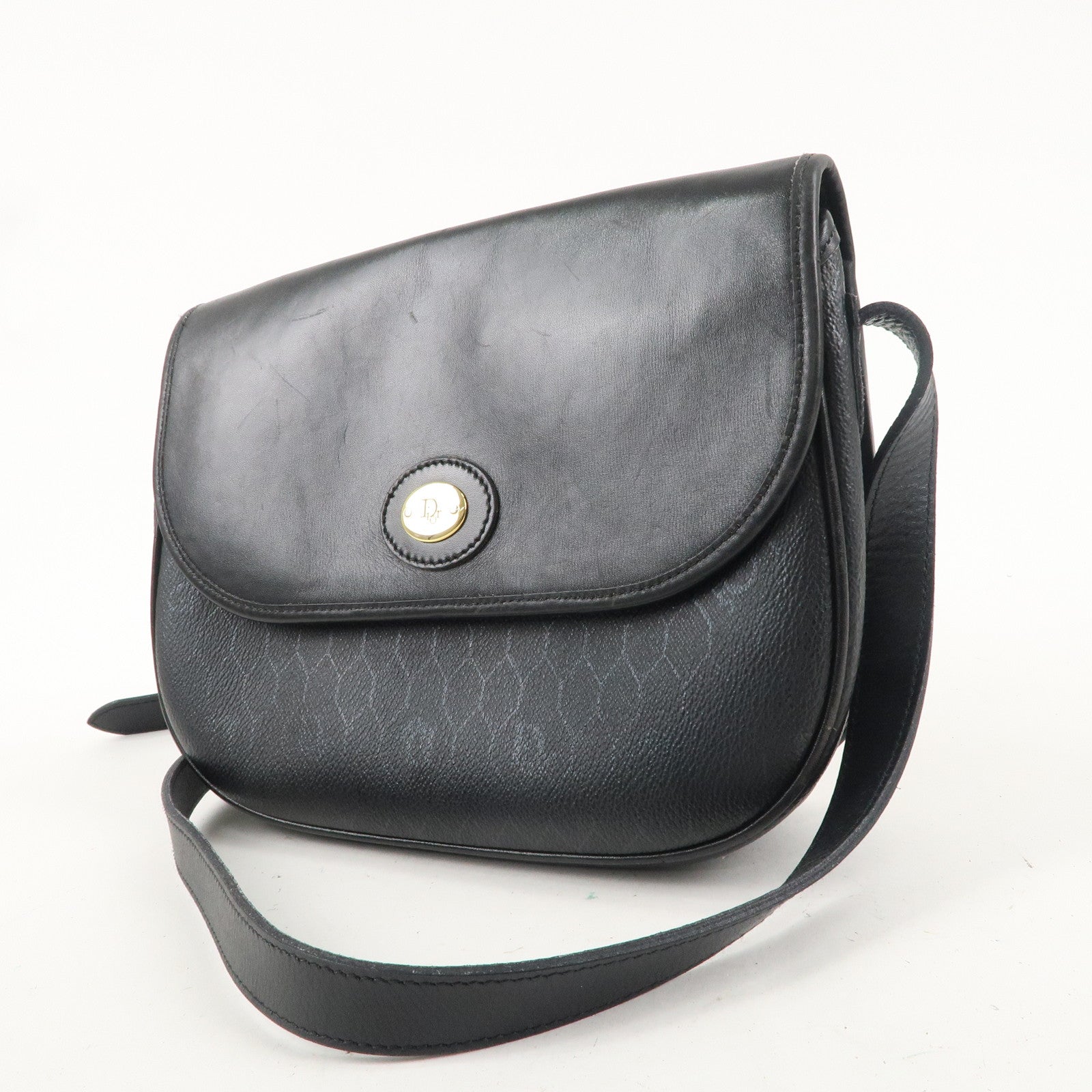 Christian Dior Honeycomb PVC Leather Shoulder Bag Black