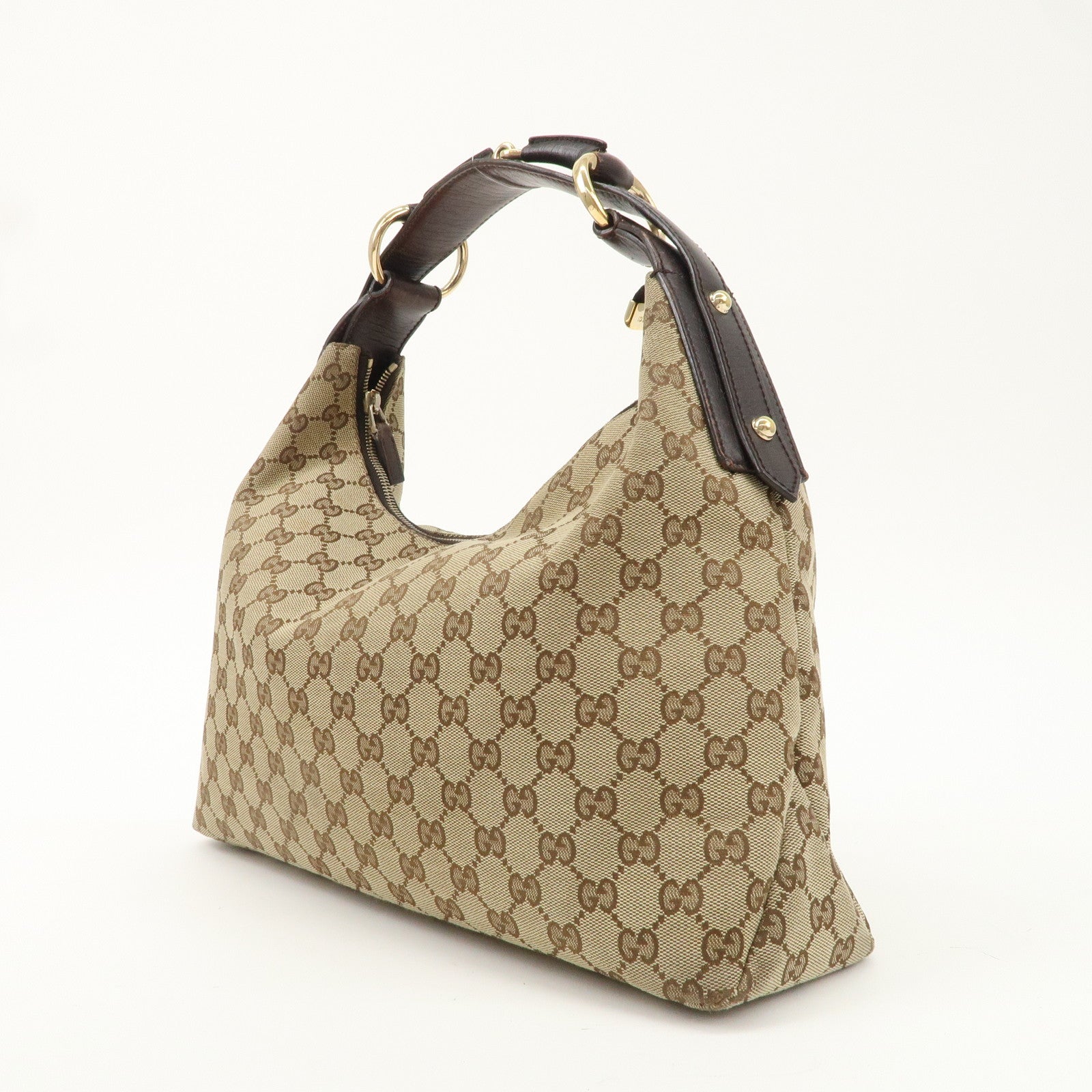 GUCCI Horsebit GG Canvas Leather One Shoulder Bag 115867