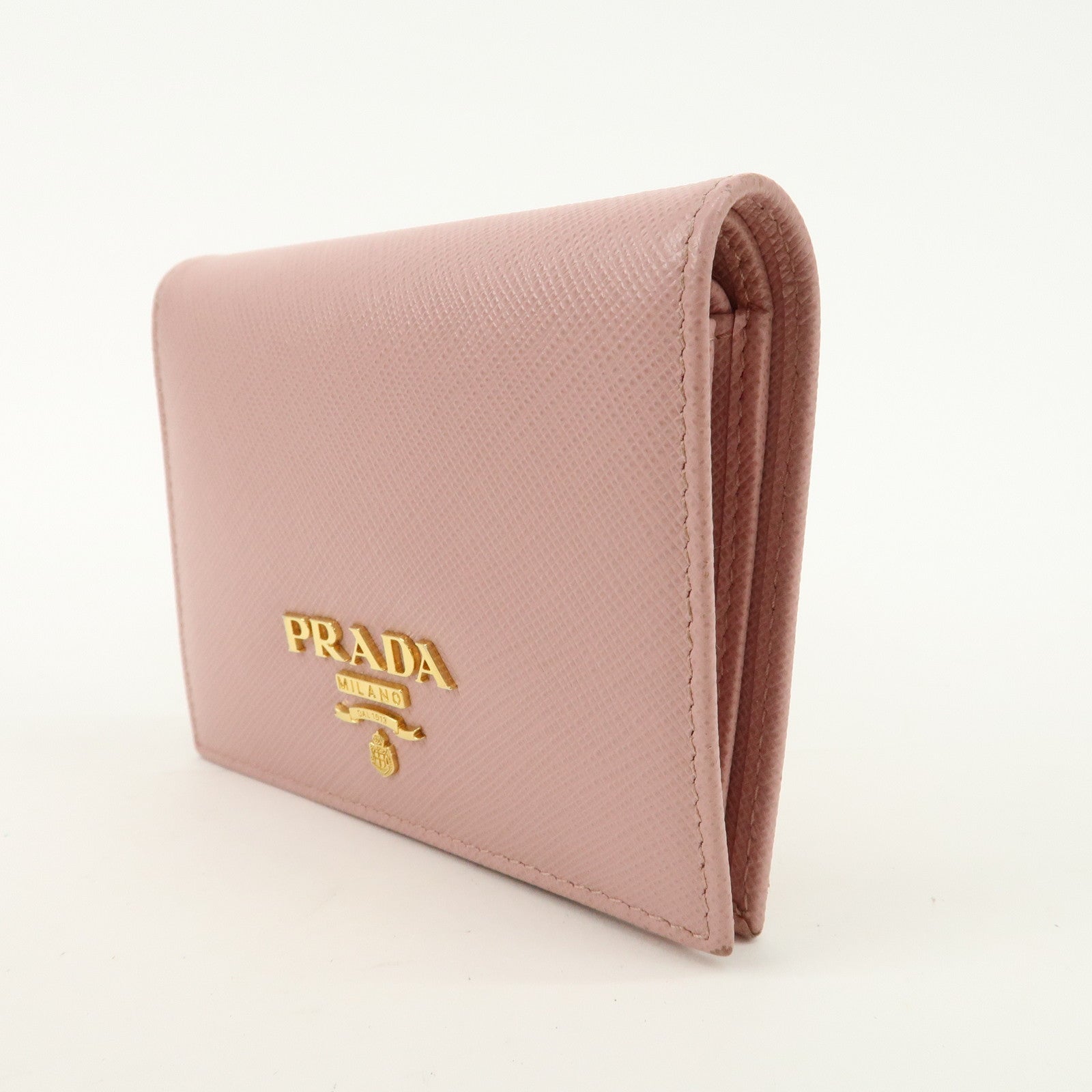 PRADA Logo Leather Bi-fold Wallet Small Wallet Purse Pink