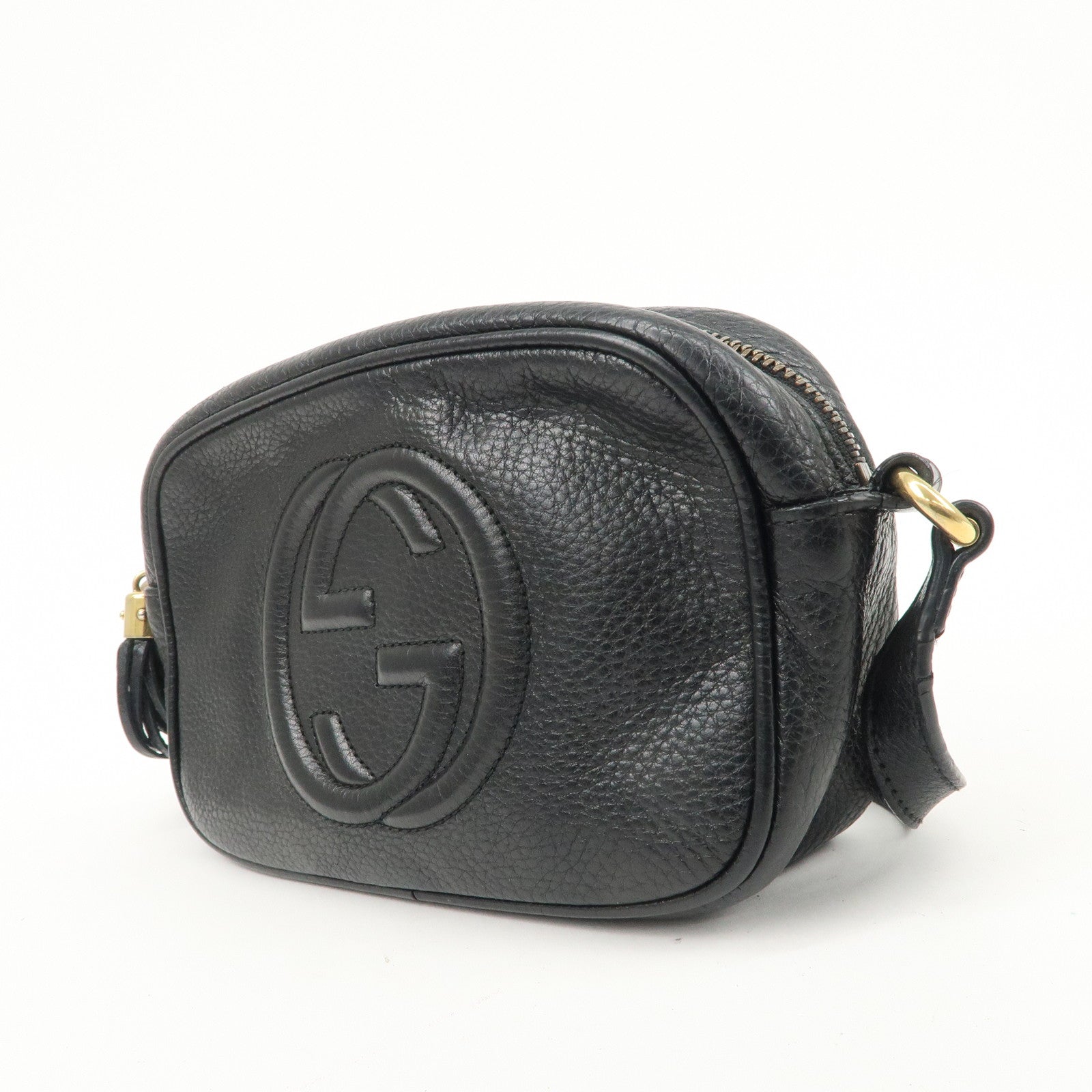 GUCCI Soho Interlocking G Leather Shoulder Bag Black 347994 Used