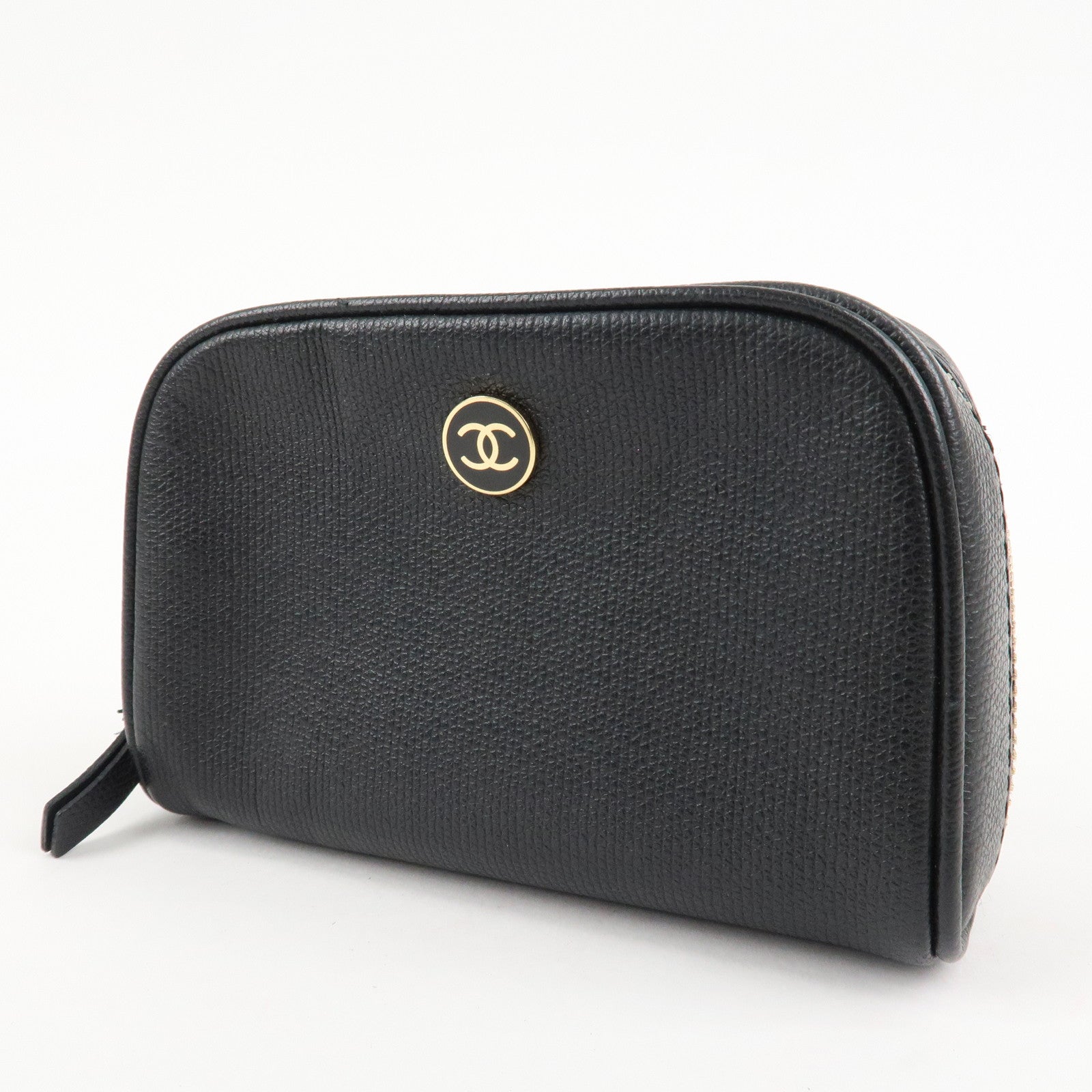 CHANEL COCO Button Leather Cosmetic Pouch Black A20912 Used