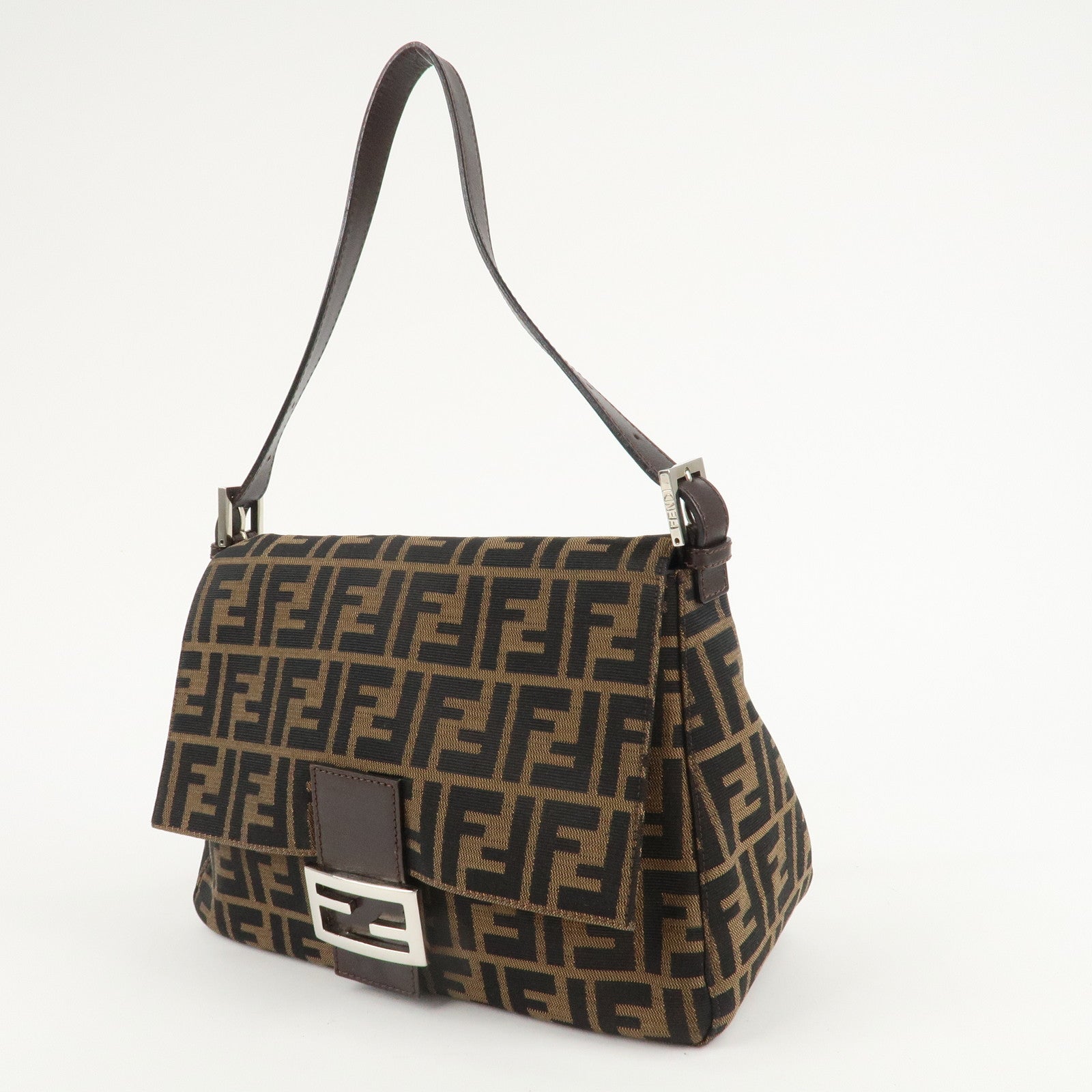 FENDI Mamma Baguette Zucca Canvas Shoulder Bag Brown Black 26325 Used