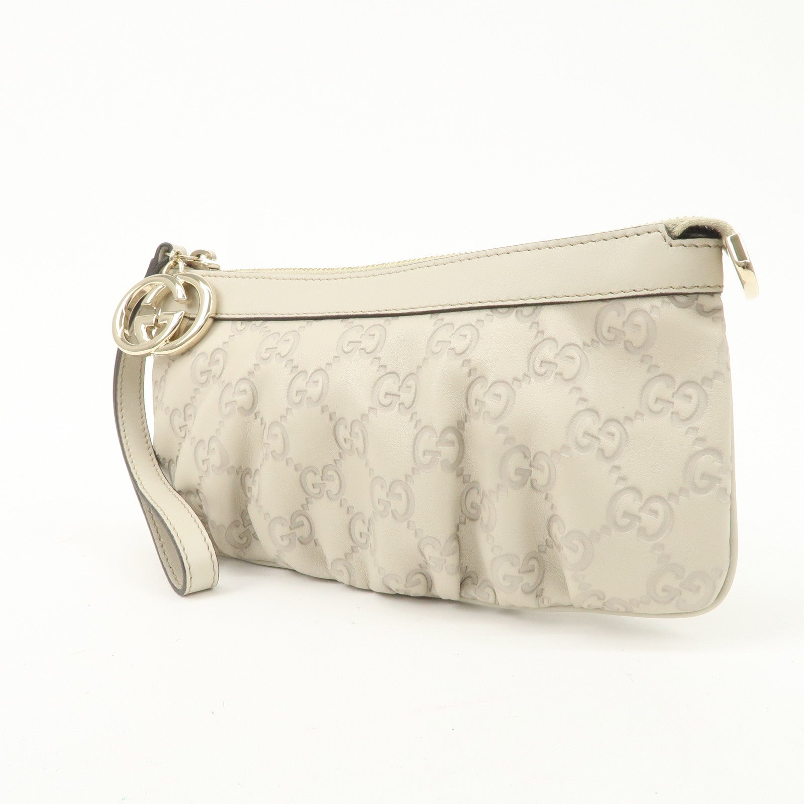 GUCCI Guccissima Guccissima Leather Pouch Ivory 212203 Used