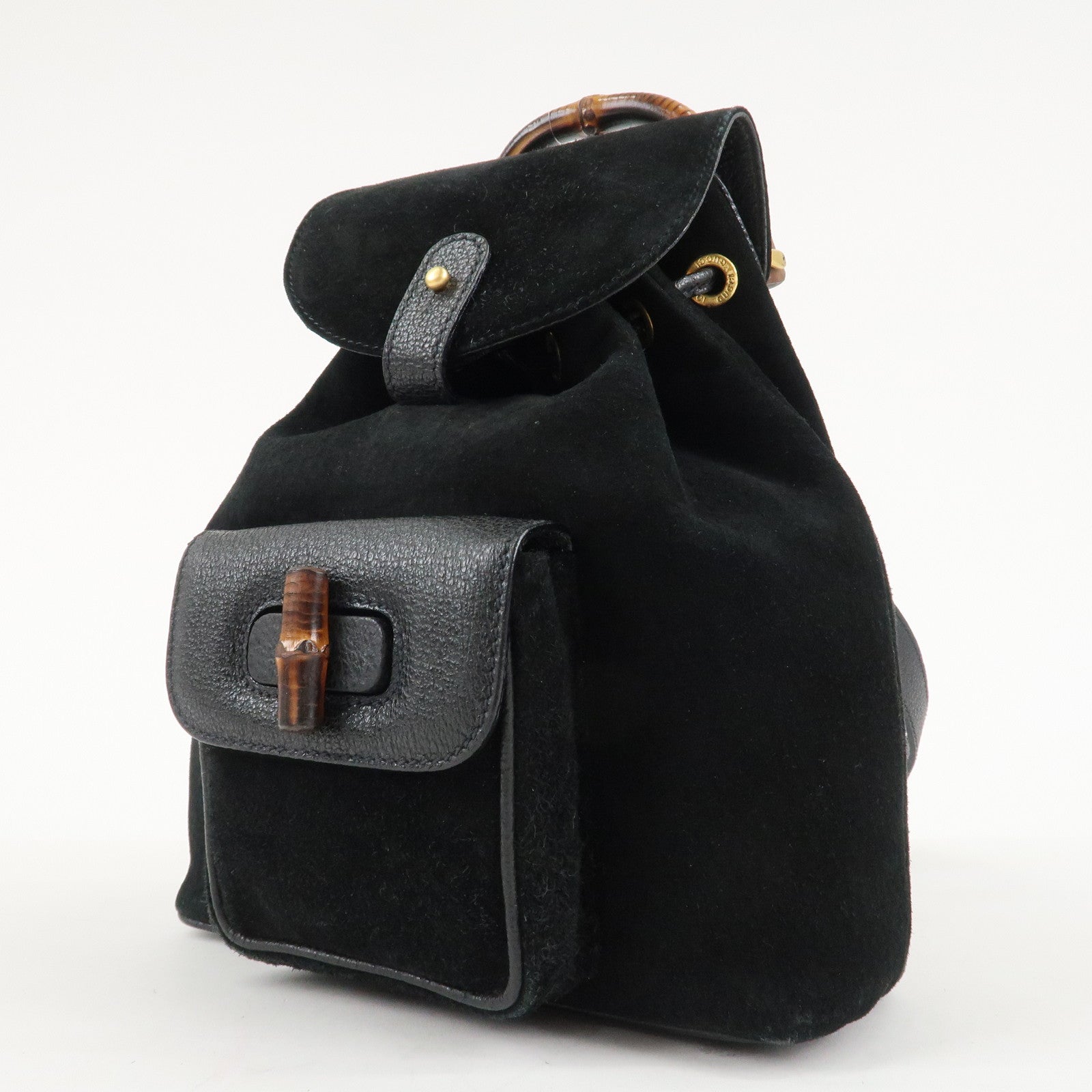 GUCCI Bamboo Suede Leather Mini Backpack Black 003.1705.0030