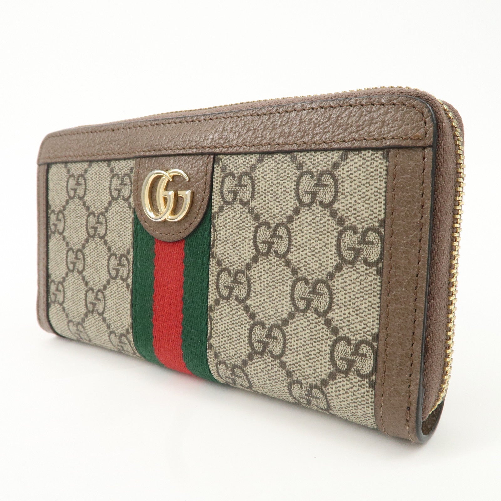 GUCCI Ophidia Sherry GG Supreme Leather Round Zipper Wallet 523154 Used