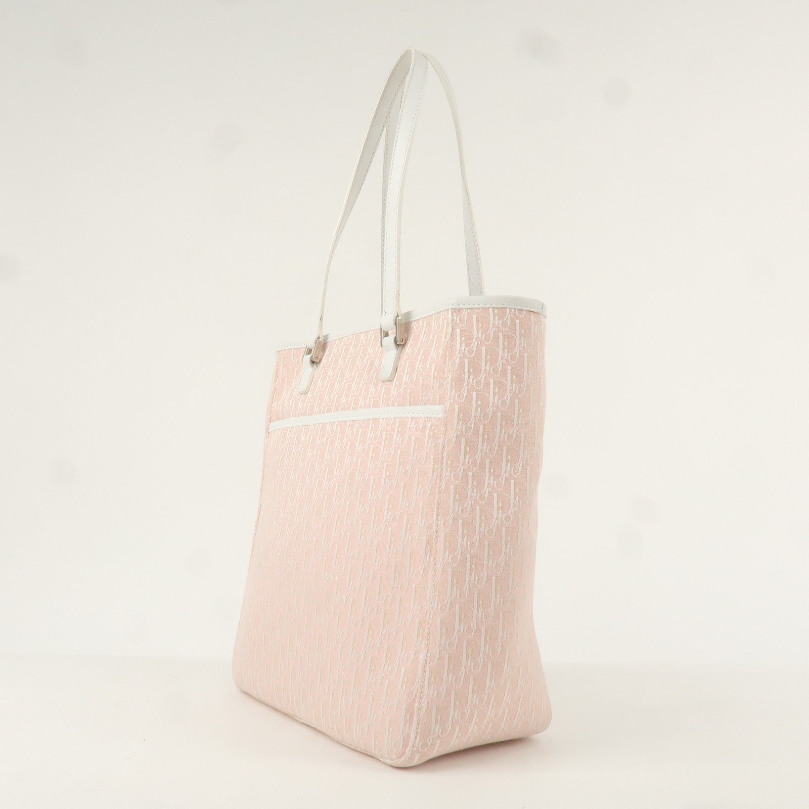 Christian Dior Trotter Canvas Leather Tote Bag Pink White