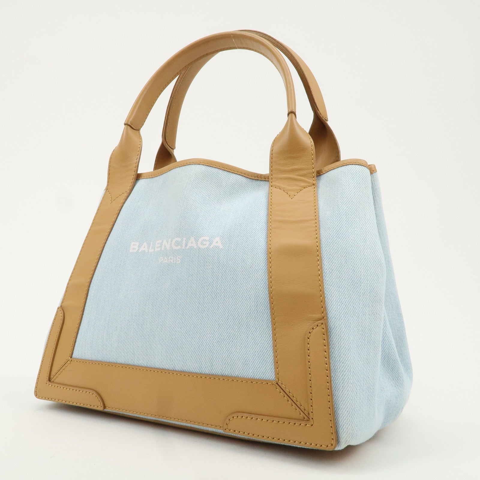 BALENCIAGA Navy Cabas S Canvas Leather Tote Bag  339933