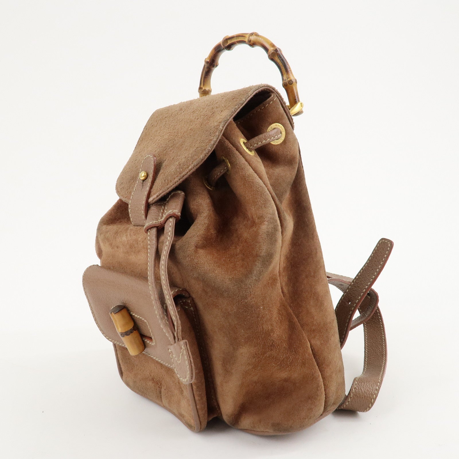 GUCCI Bamboo Suede Leather Back Pack Ruck Sack Brown 003.3444.0030 Used