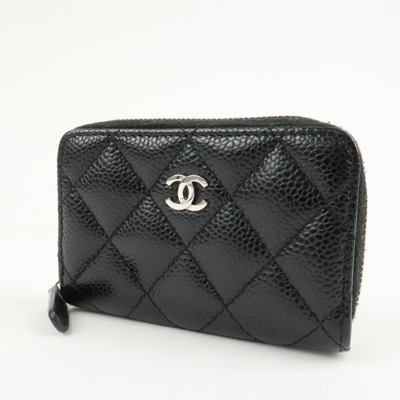 CHANEL Matelasse Caviar Skin Around Zipper Coin Case Black AP0216