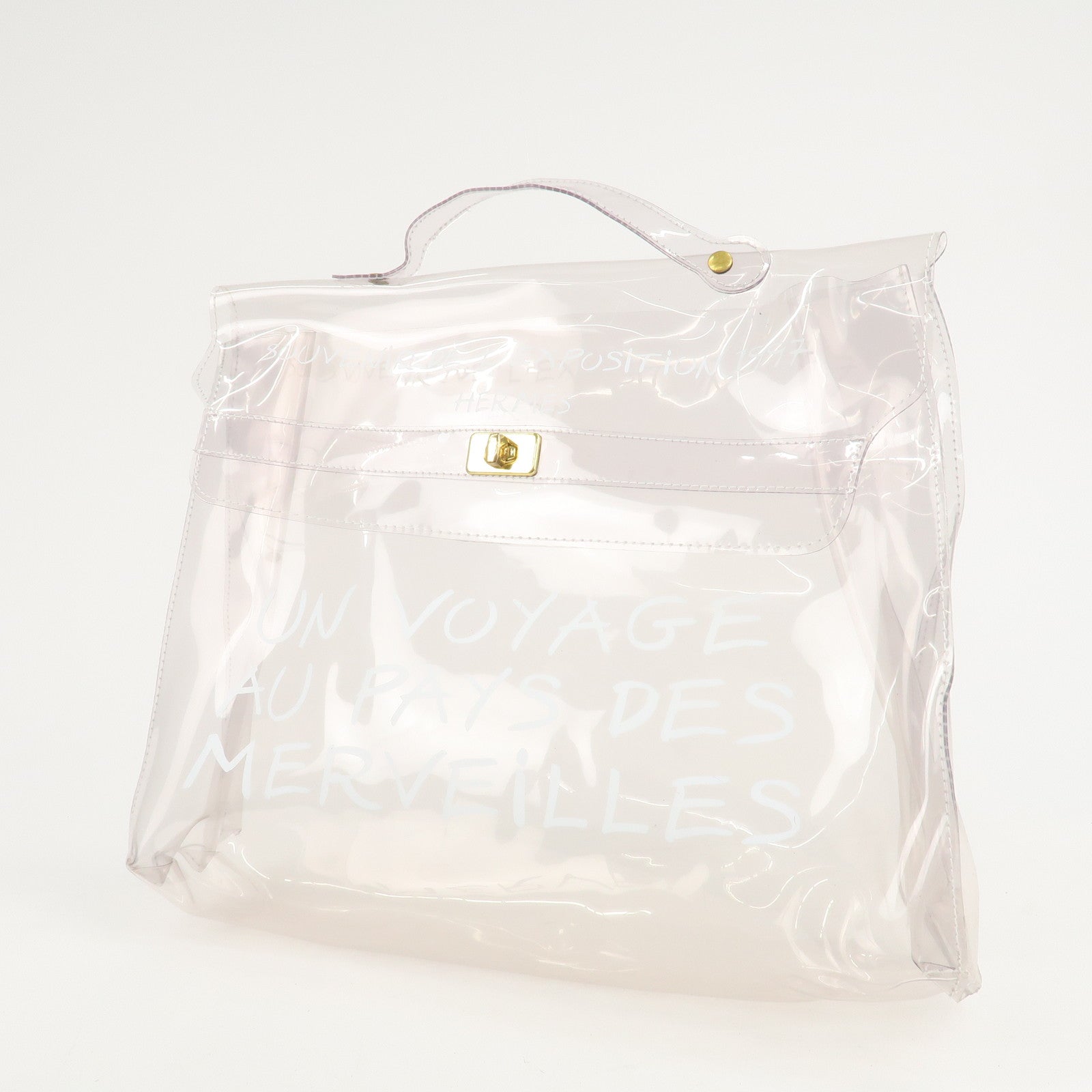 HERMES Vinyl Kelly Hand Bag Transparent Used