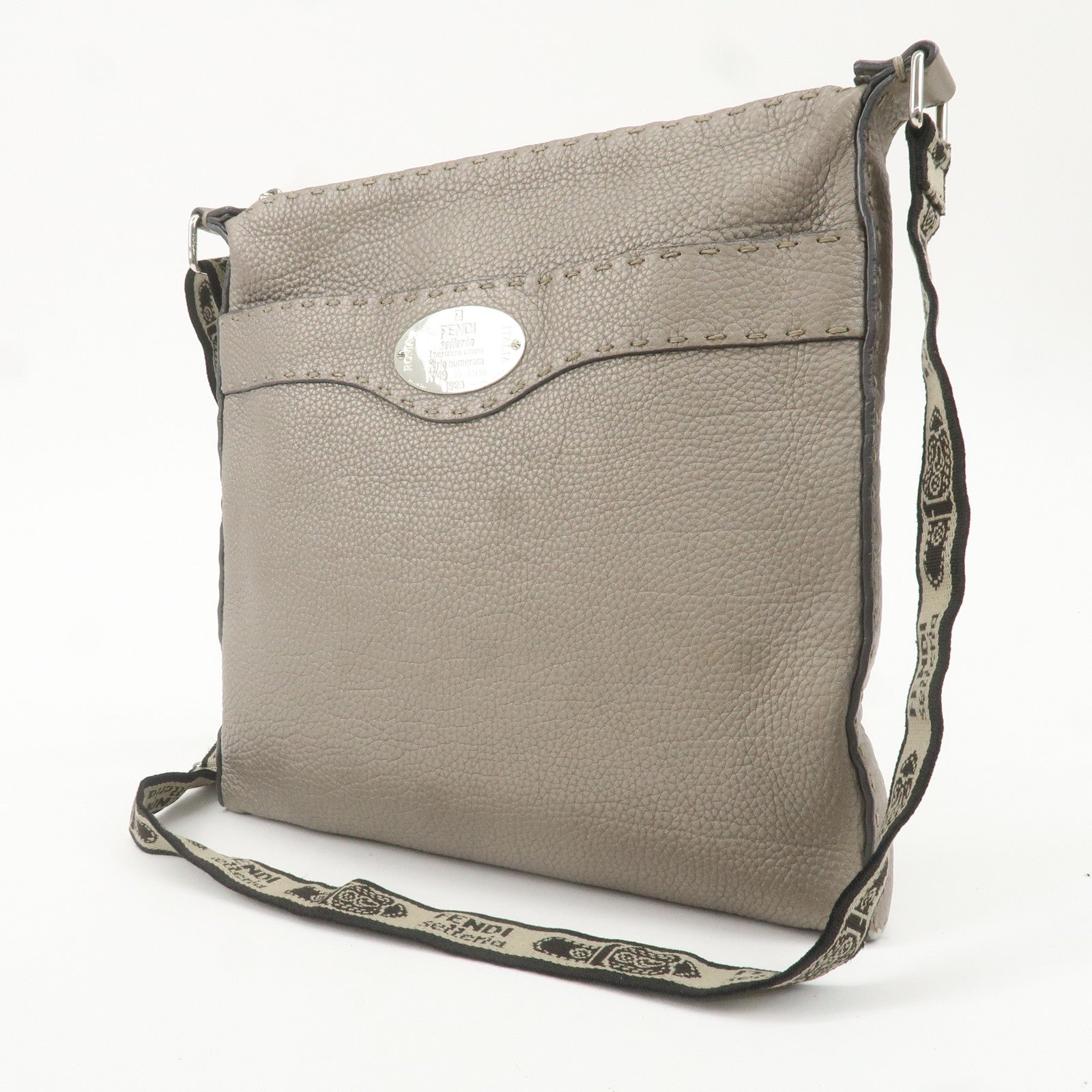 FENDI Selleria Leather Shoulder Bag Crossbody Bag Gray 8BT109