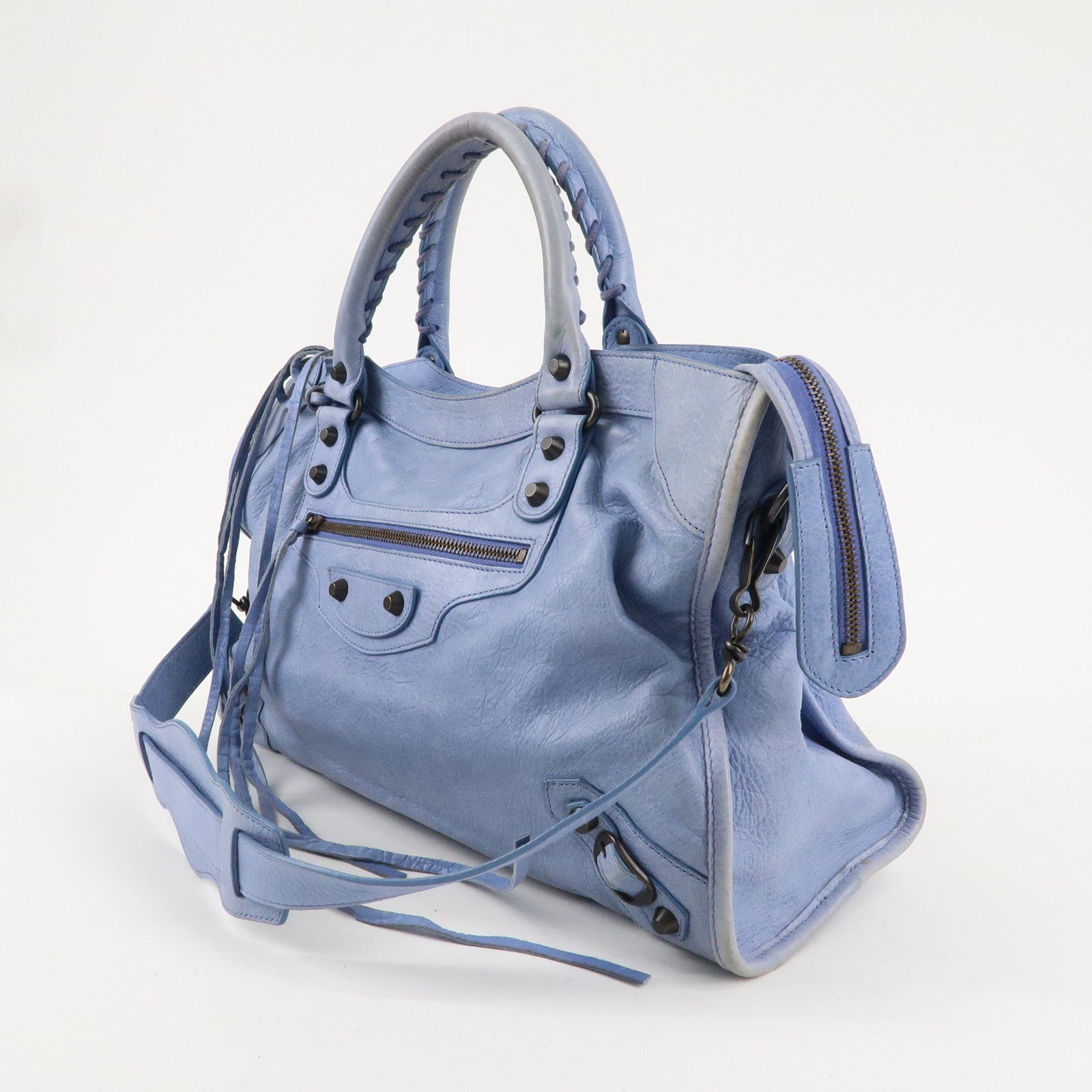 BALENCIAGA The City Leather 2Way Bag Hand Bag Blue 115748