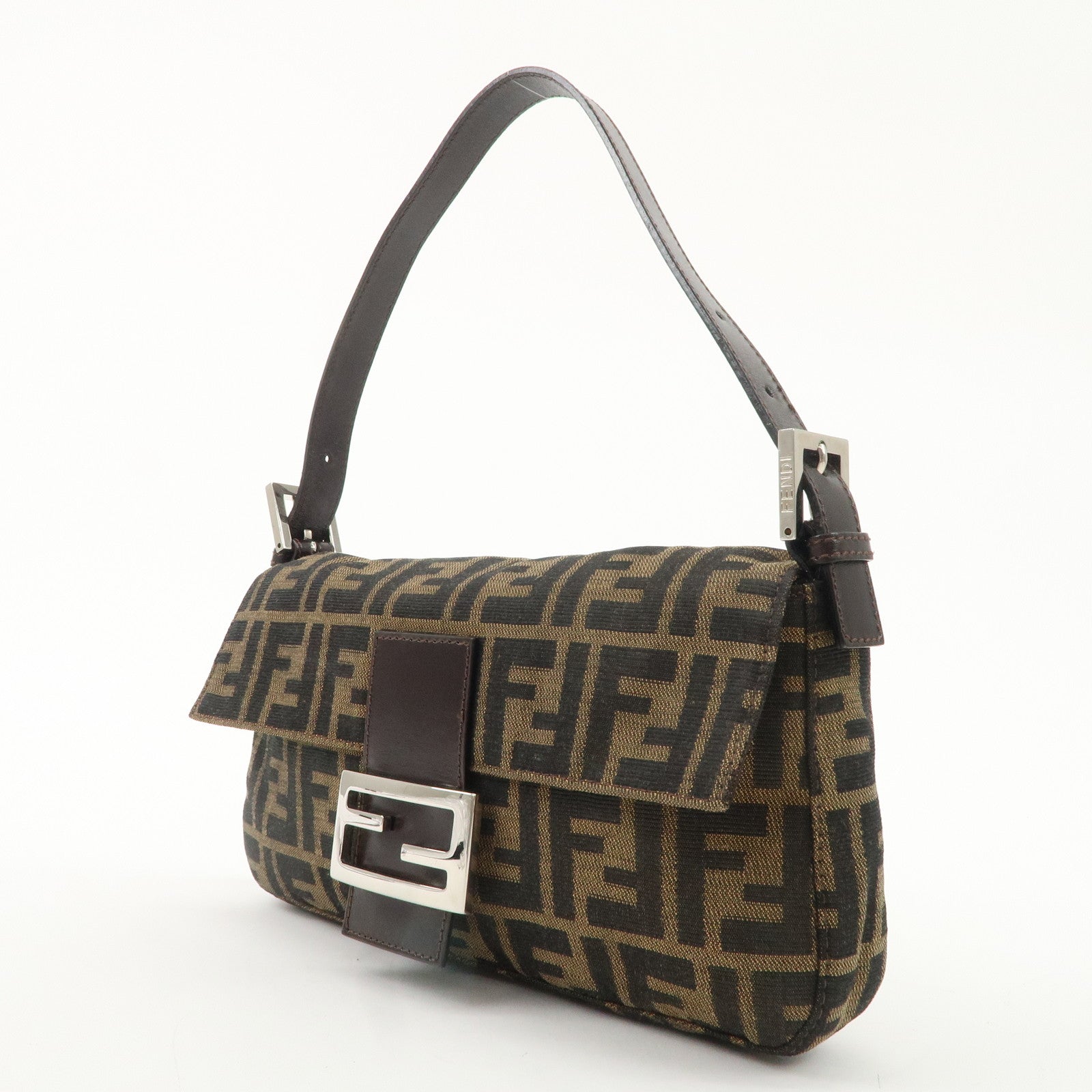 FENDI Mamma Baguette Canvas Shoulder Bag Hand Bag Brown 26424 Used