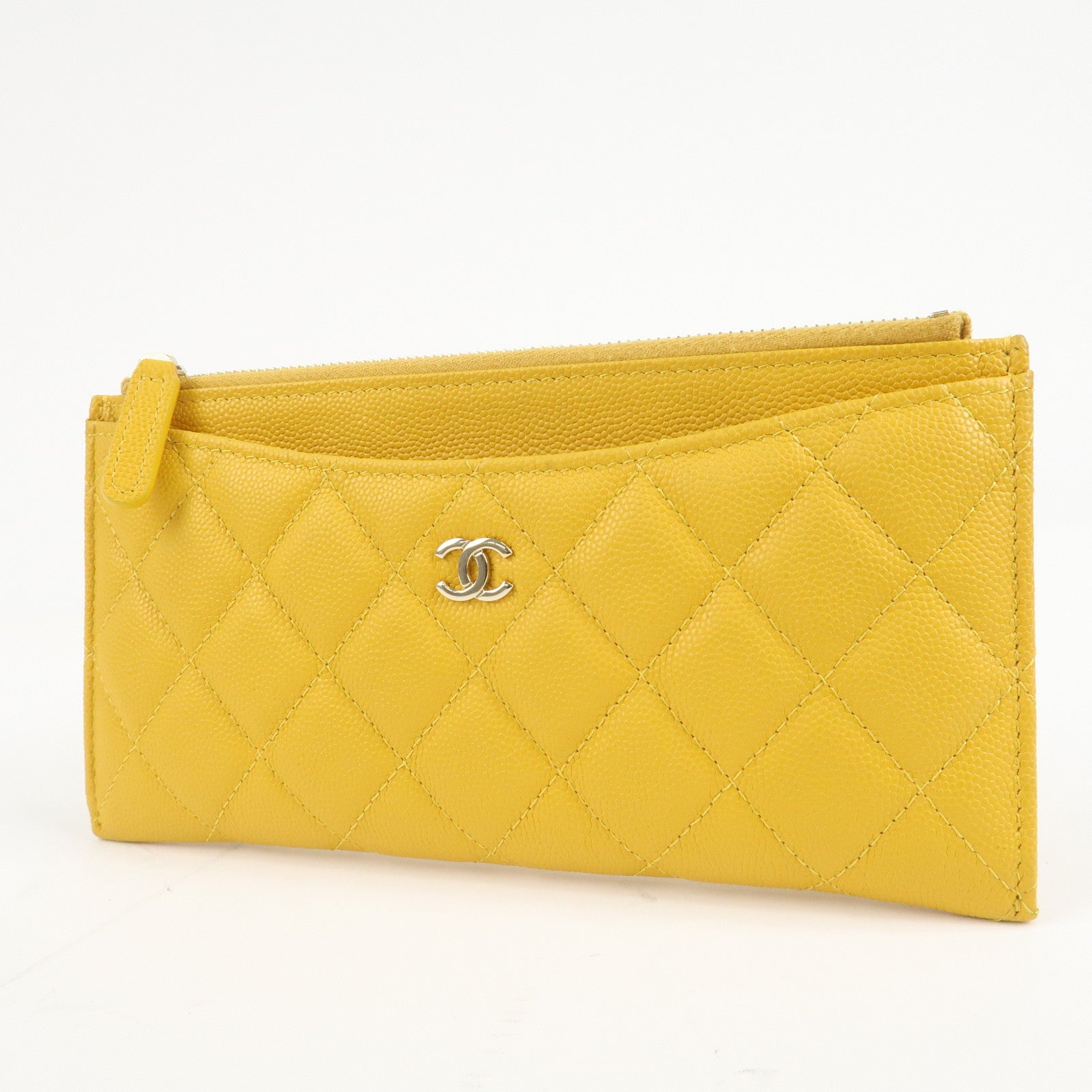 CHANEL Matelasse Caviar Skin Fragment Case Card Case Yellow