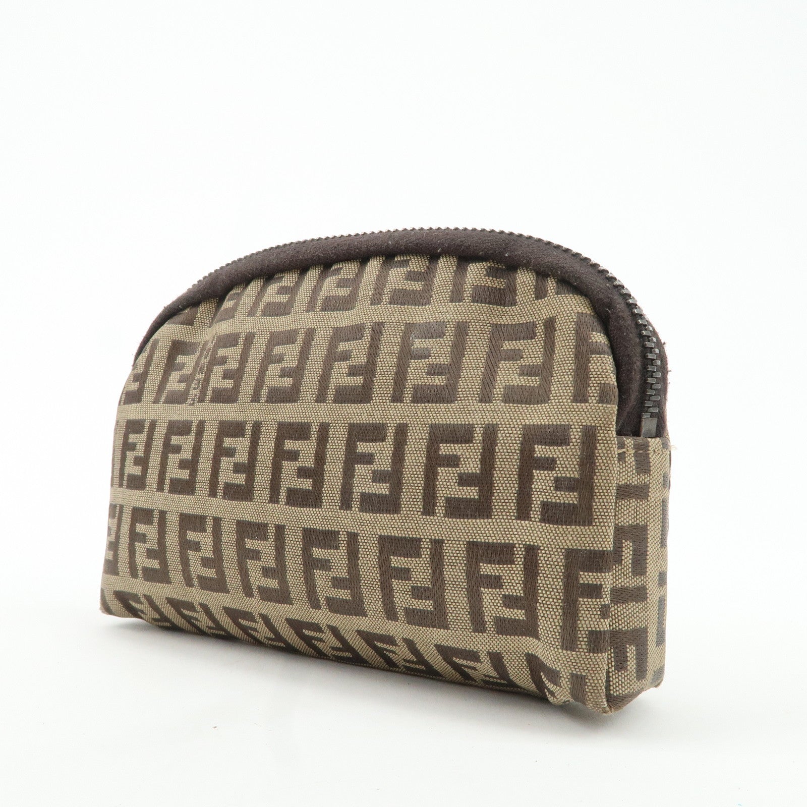 FENDI Zucchino Canvas Mini Pouch Beige Dark Brown 7N0003