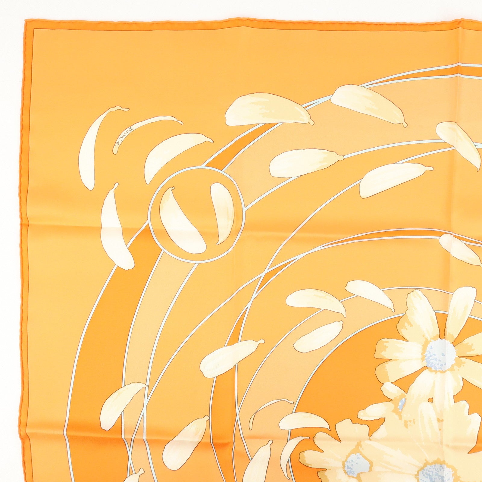 HERMES Carre 90 Silk 100% Scarf Au Gre Du Ven Orange Used