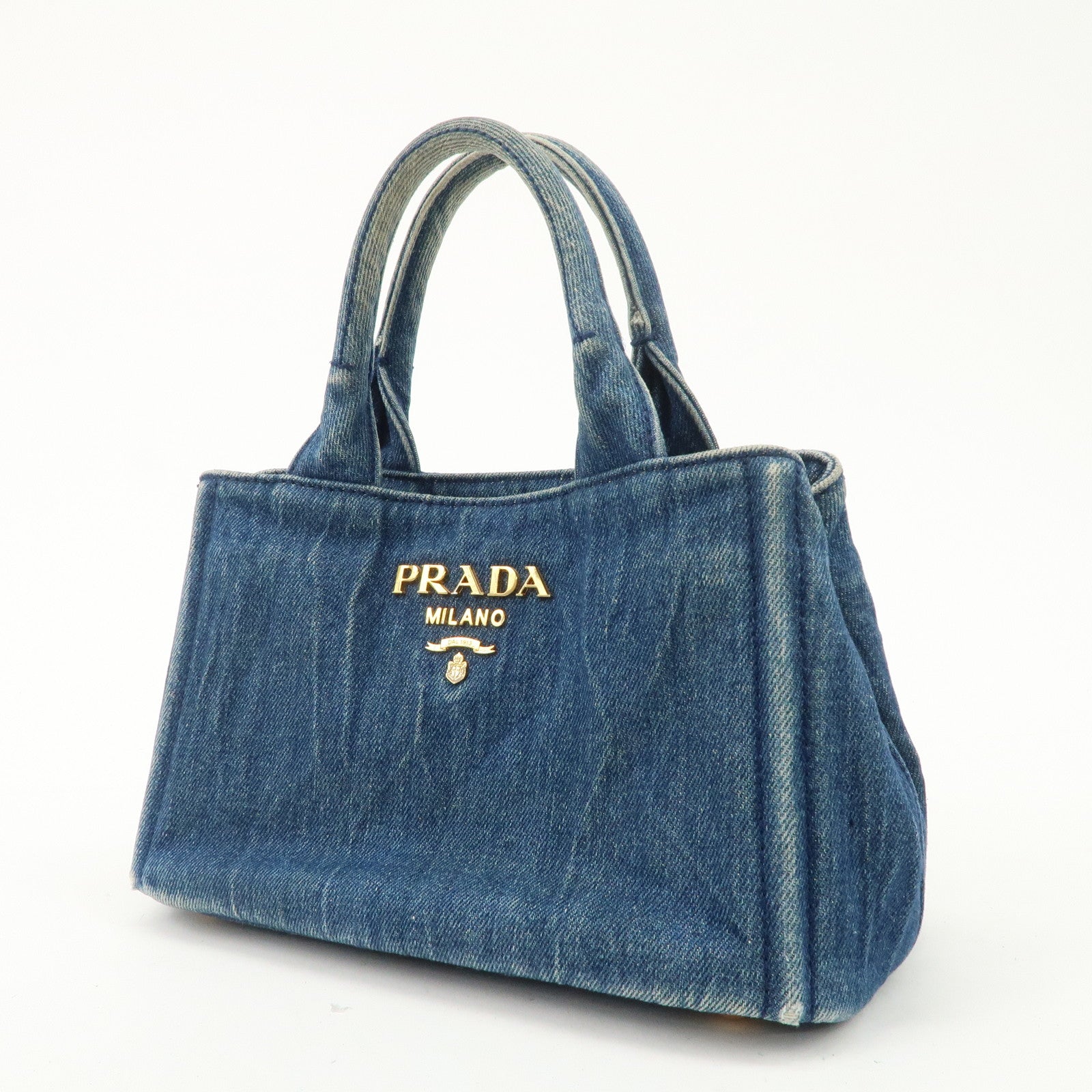 PRADA Nano Canapa Mini Denim Hand Bag Tote Bag Blue Used