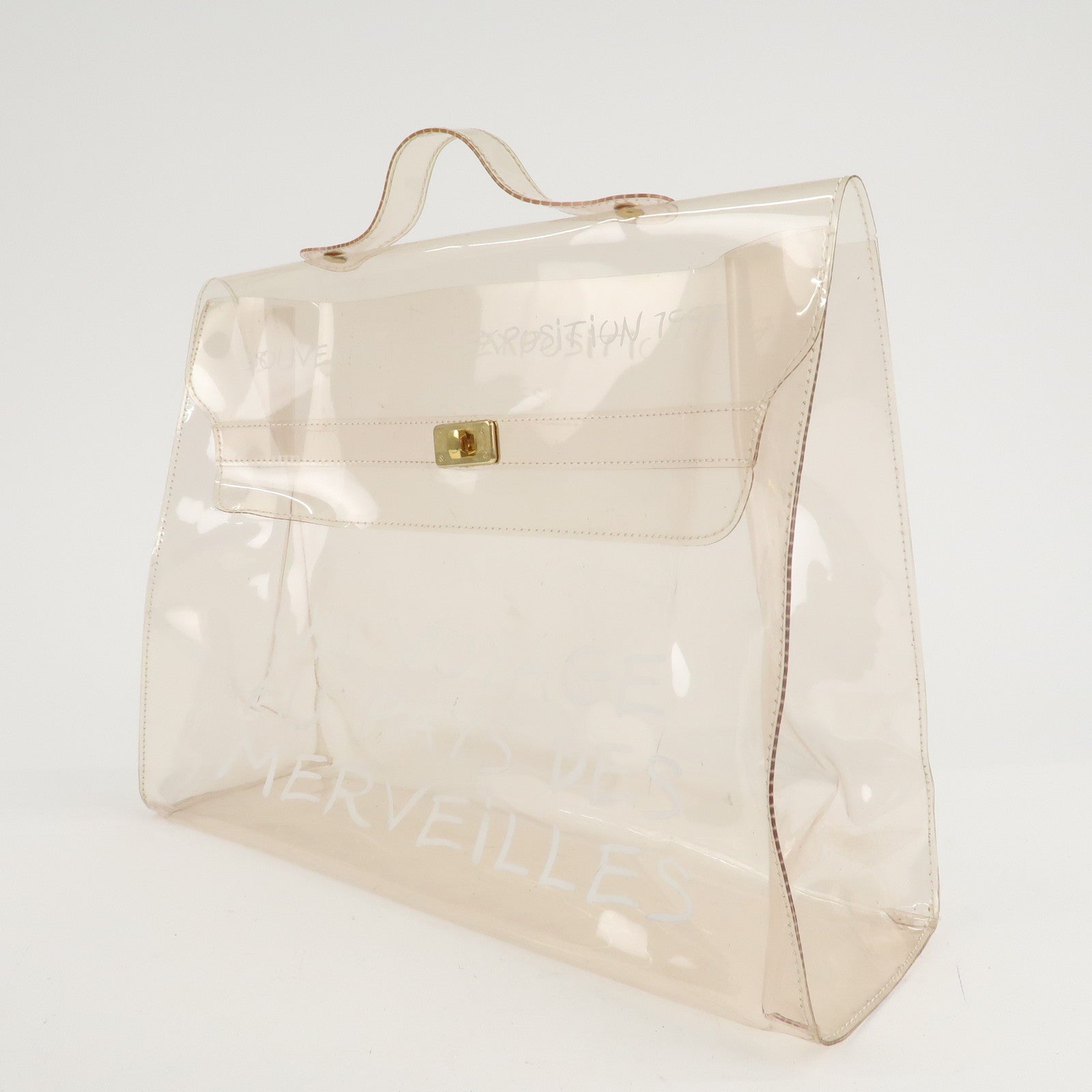 HERMES Vinyl Vinyl Kelly Transparent Hand Bag Clear Gold Used