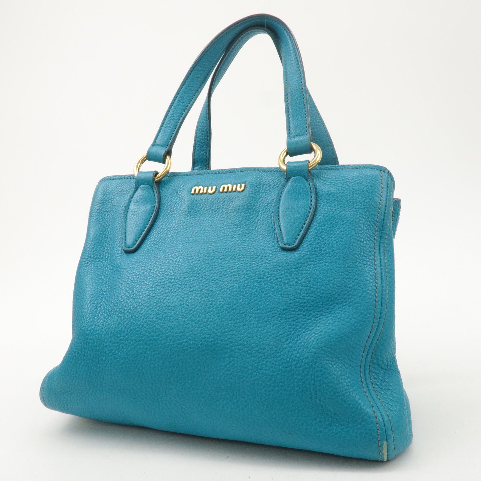 MIU MIU Leather 2Way Bag Hand Bag Shoulder Bag Turquoise Blue