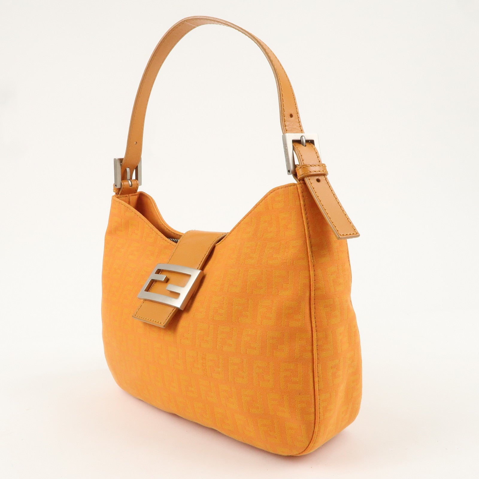 FENDI Zucchino Canvas Leather Shoulder Bag Orange 8BR036