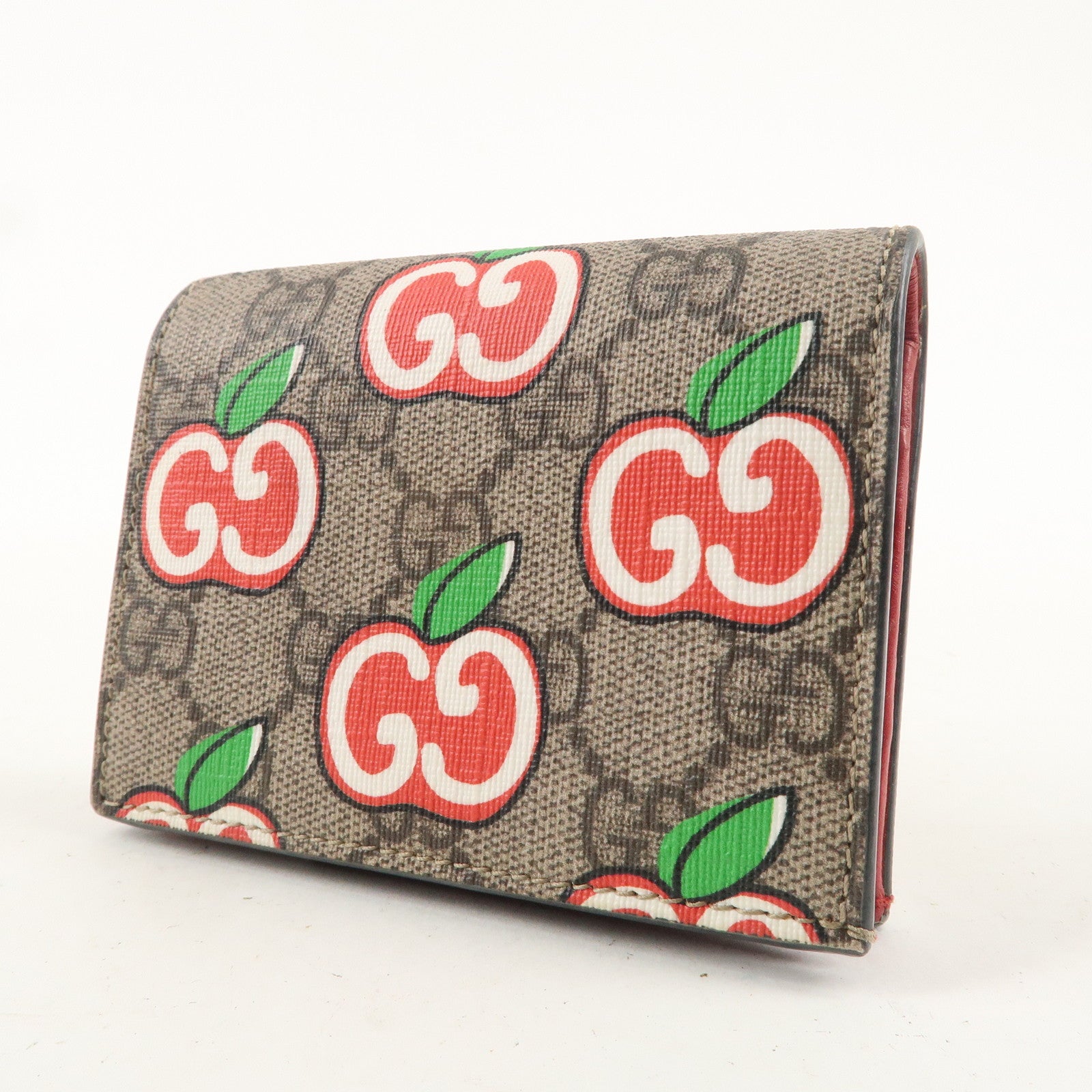 GUCCI GG Apple GG Supreme Canvas Bi-fold Wallet Beige Red 624641