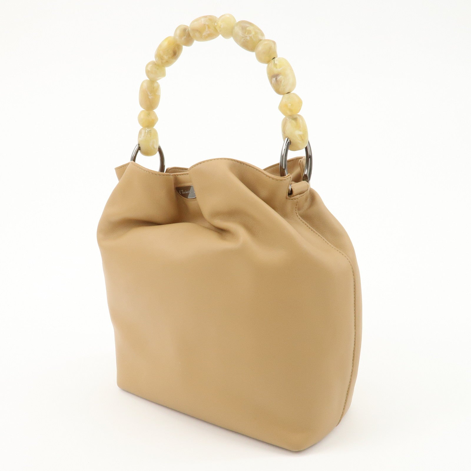 Christian Dior Maris Pearl Leather Hand Bag Beige Used