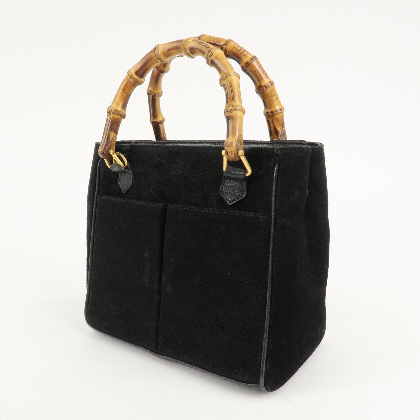 GUCCI Bamboo Suede Leather Hand Bag Black 000.122.0316