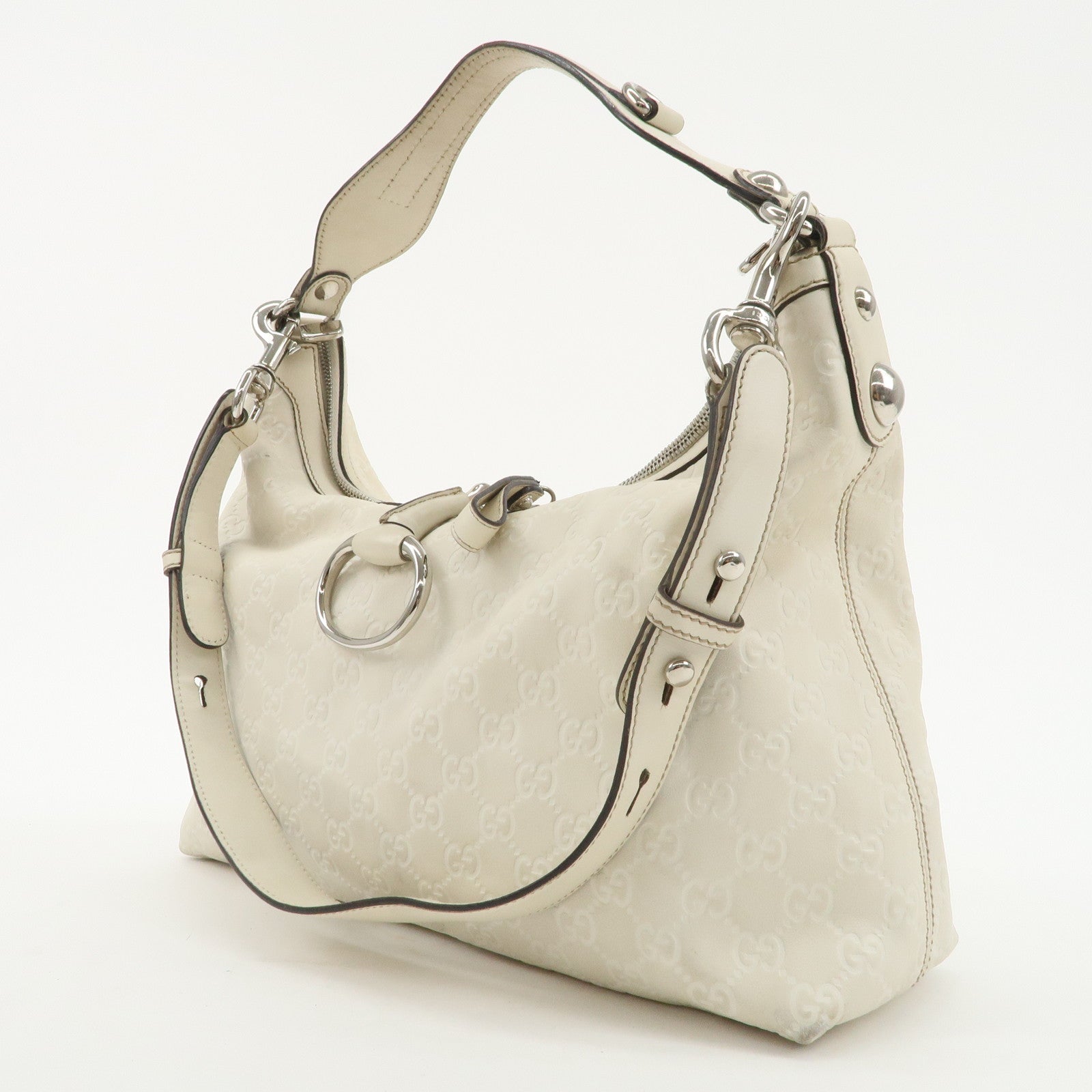 GUCCI Guccissima Leather Horsebit 2WAY Shoulder Bag Ivory 232961 Used