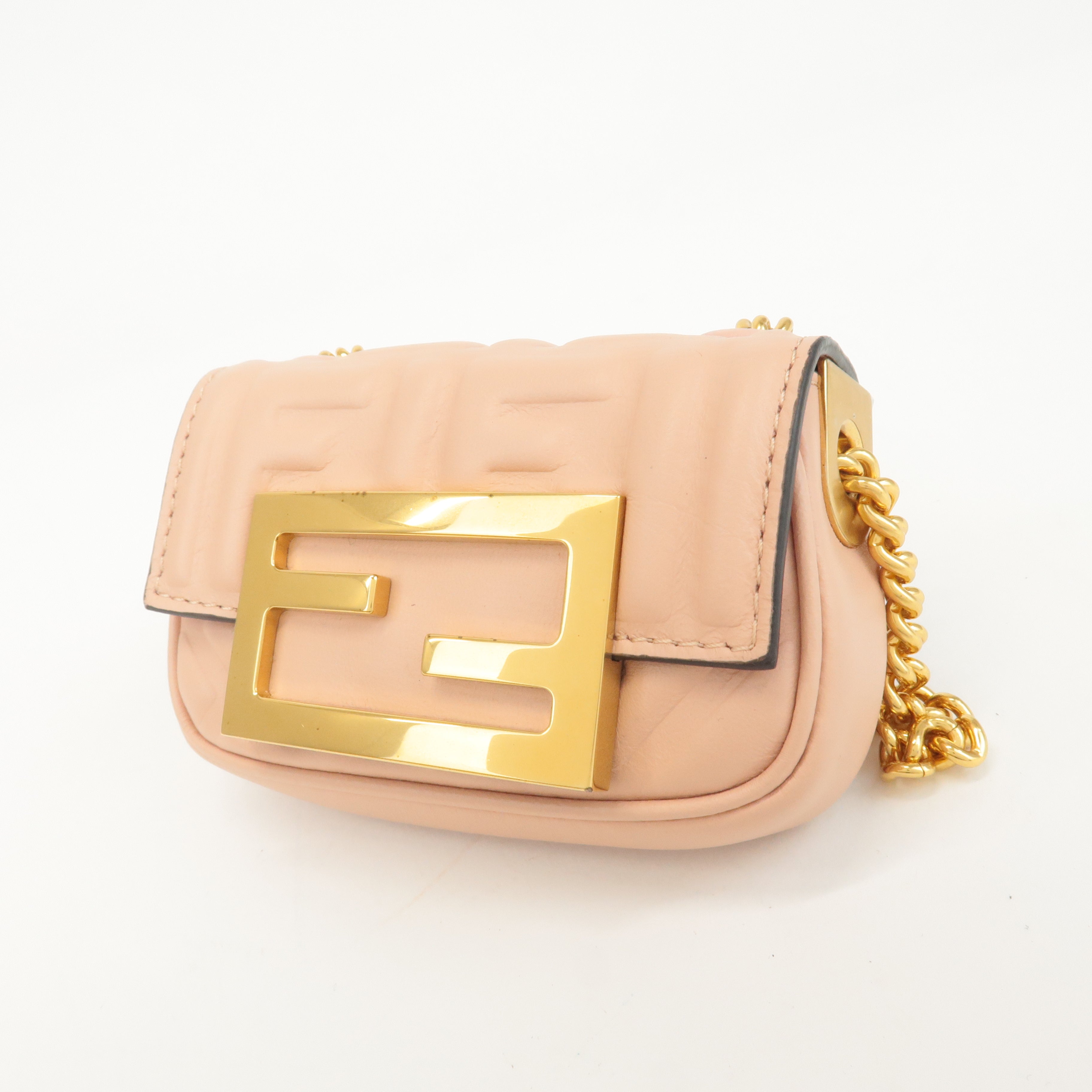 FENDI Leather Nano Baguette Chain Shoulder Bag Baby Pink 7AS143