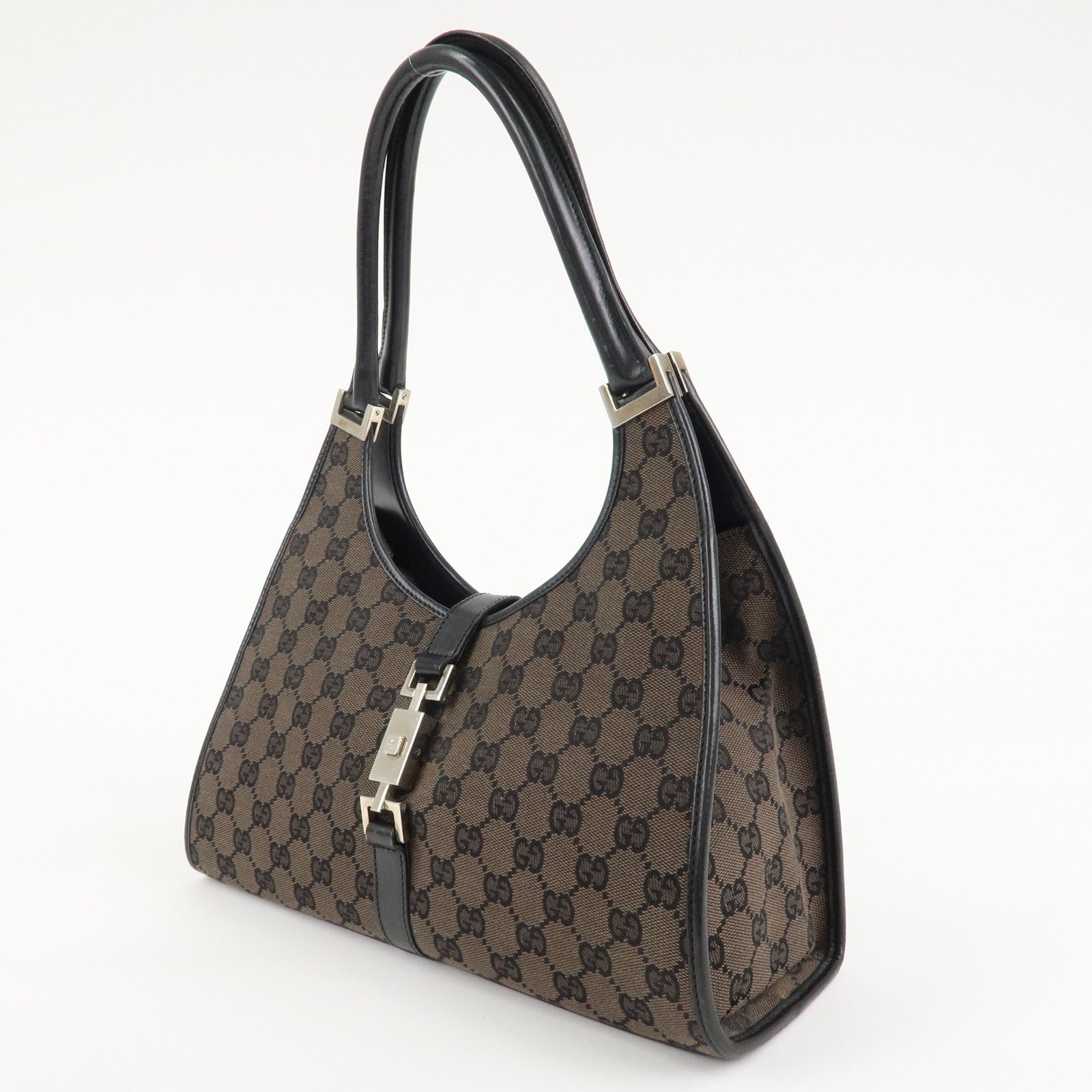 GUCCI Jackie GG Canvas Leather Hand Bag Brown 002.1067.1705 Used