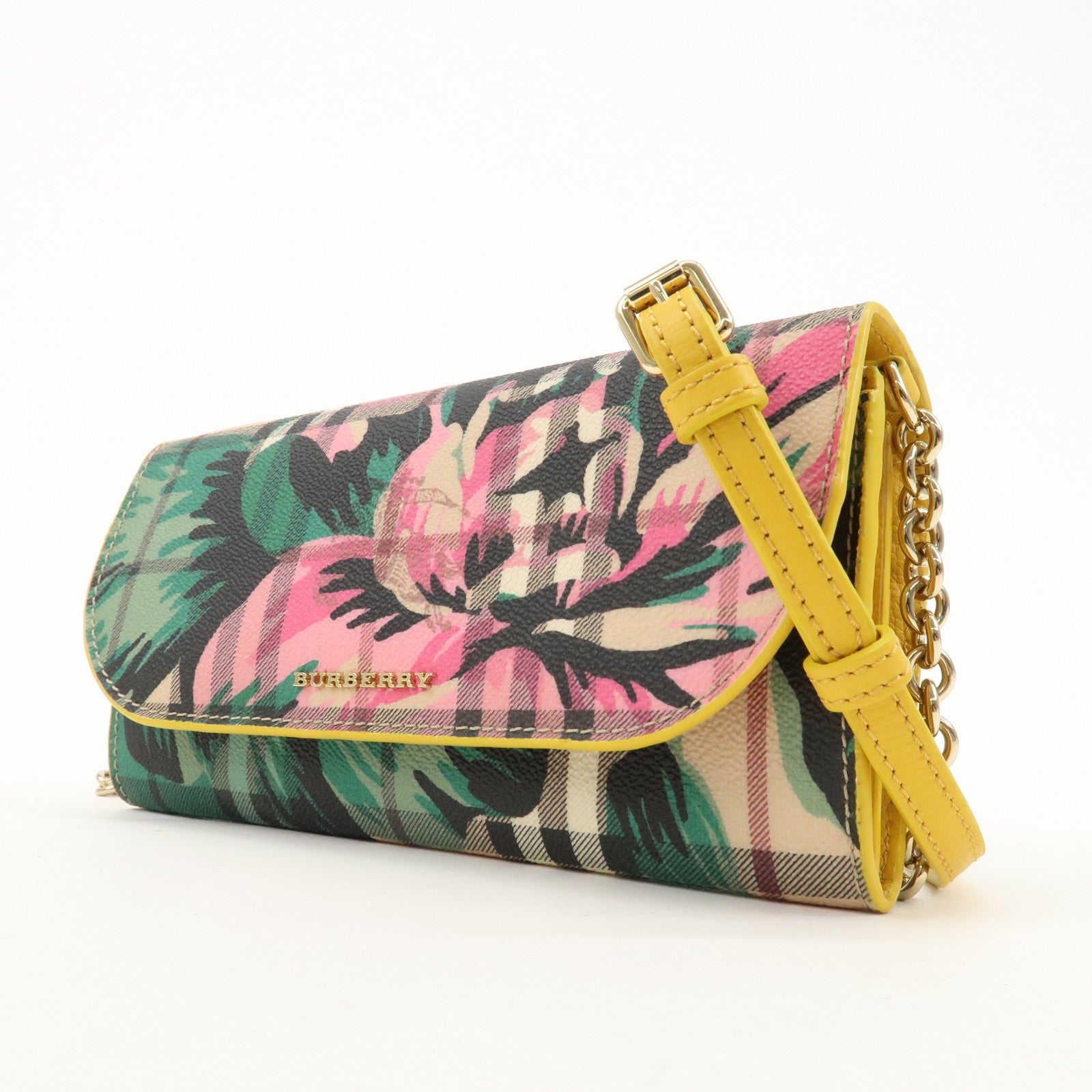 BURBERRY PVC Leather Chain Wallet Multi Color