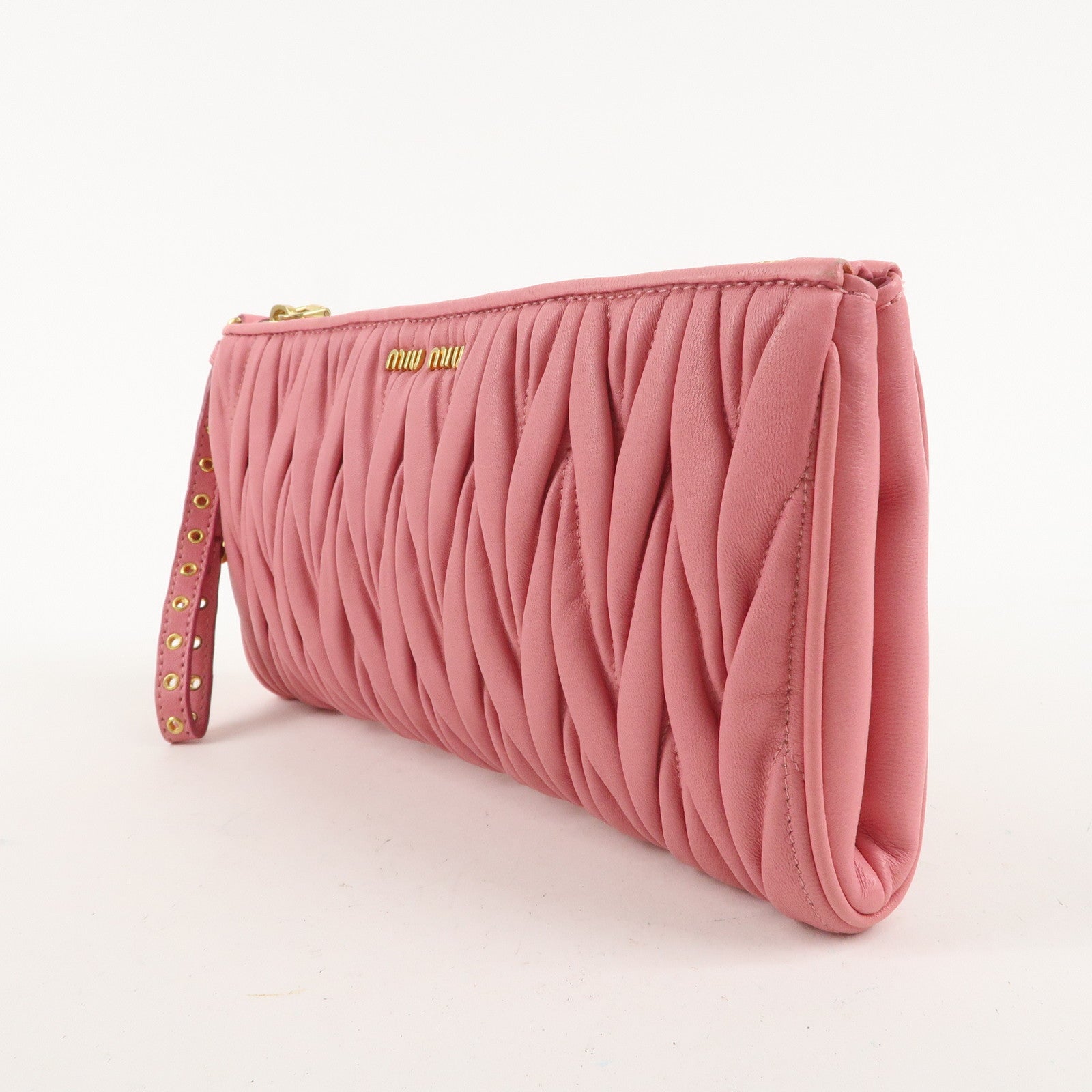 MIU MIU Matelasse Leather Pouch Clutch Bag Pink 5N1455