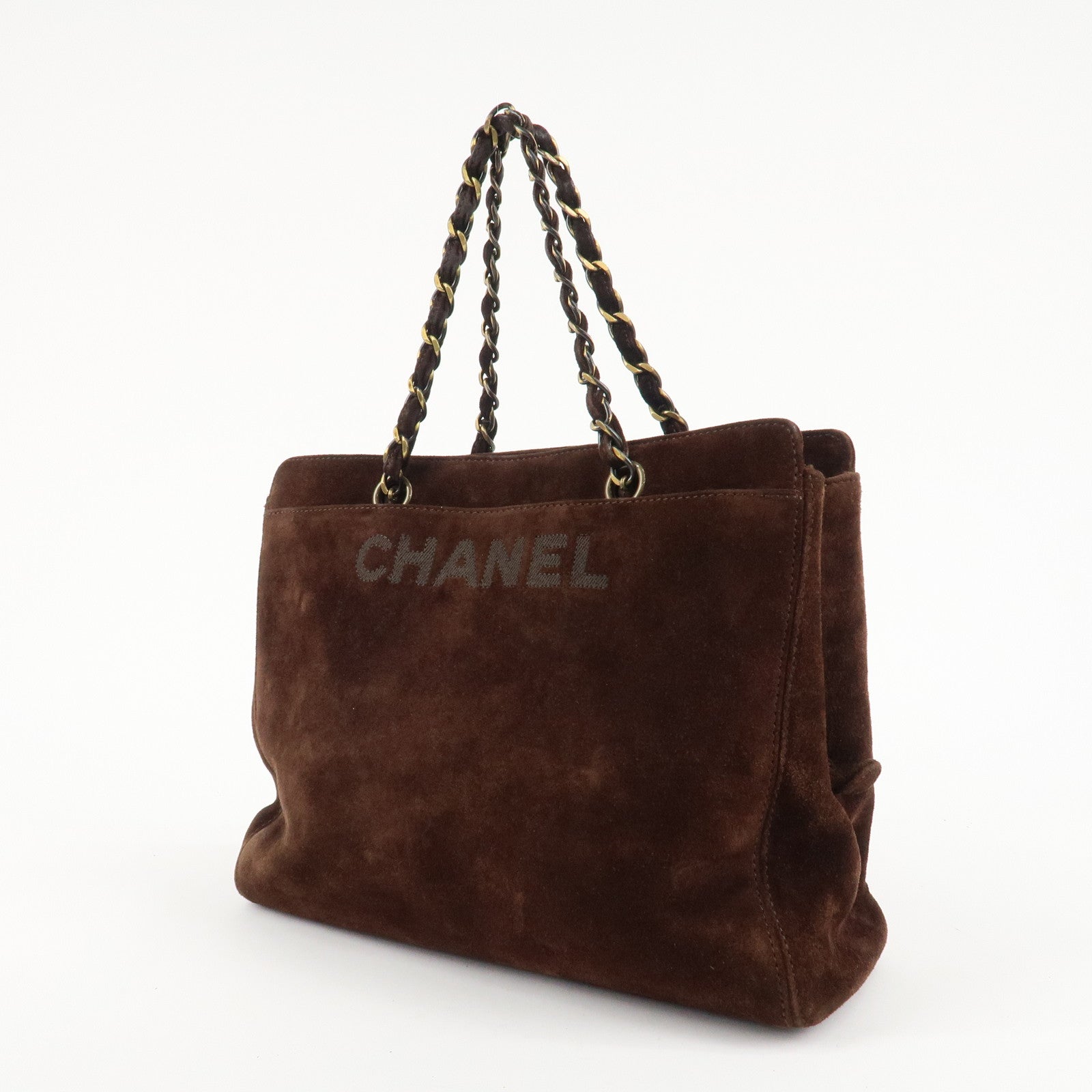 CHANEL Suede Chain Hand Bag Shoulder Bag Tote Bag Brown