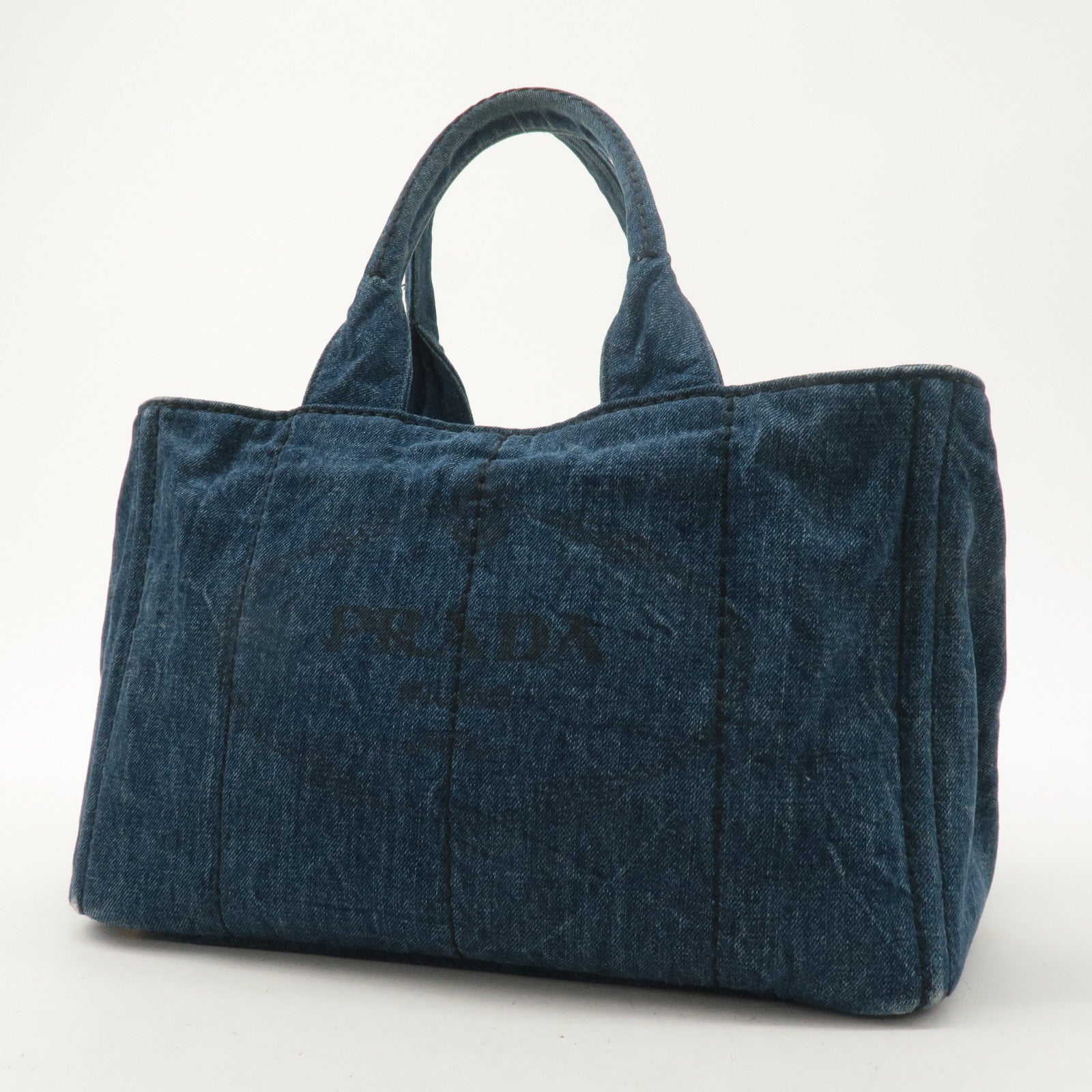 PRADA Logo Canvas Canapa Hand Bag Tote Bag Denim Blue